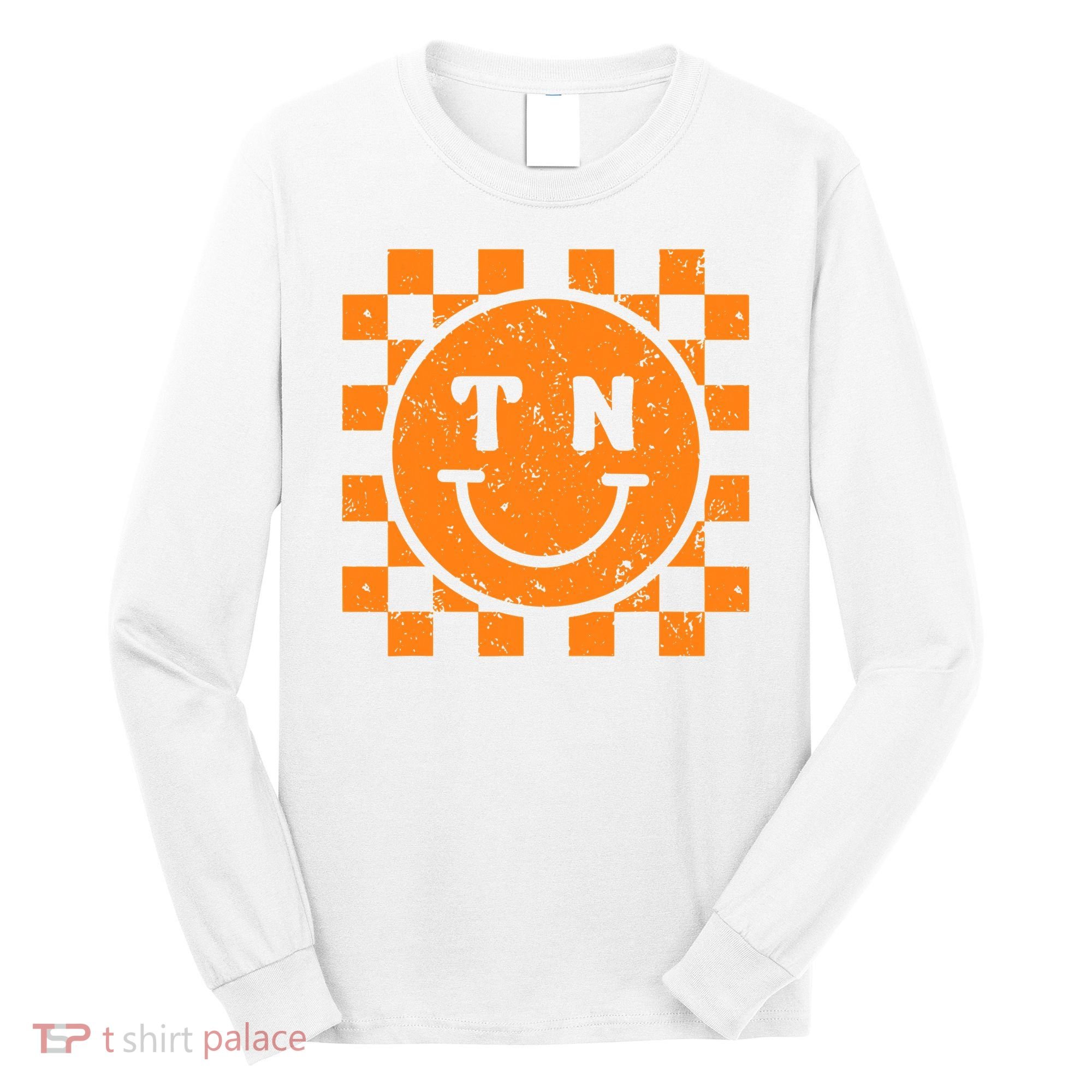 Tennessee Checkered Happy Face Football Season Game Day Long Sleeve Shirt