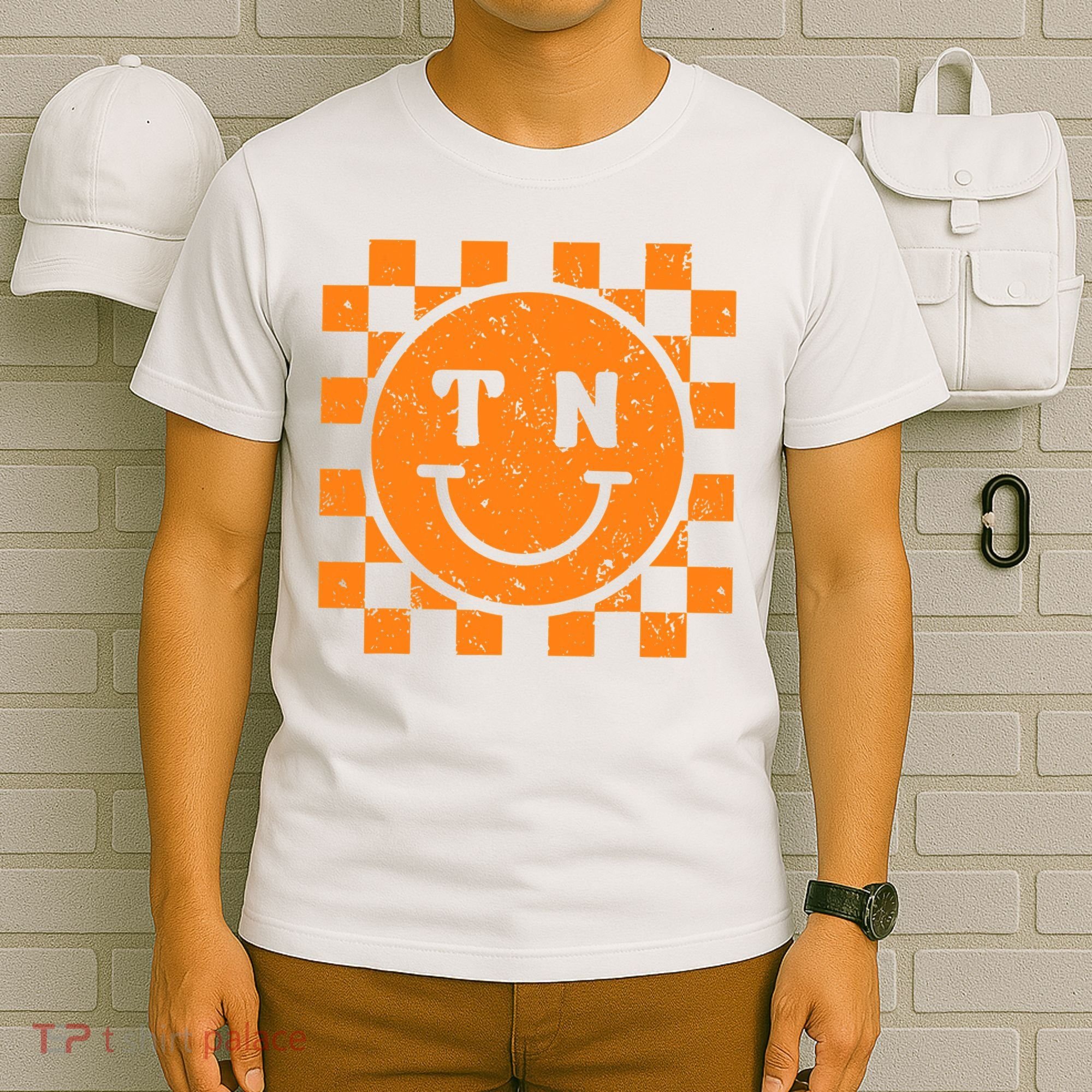Tennessee Checkered Happy Face Football Season Game Day T-Shirt