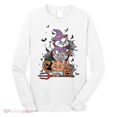 The Cat Halloween Cat Lover Witch Pumpkin Long Sleeve Shirt