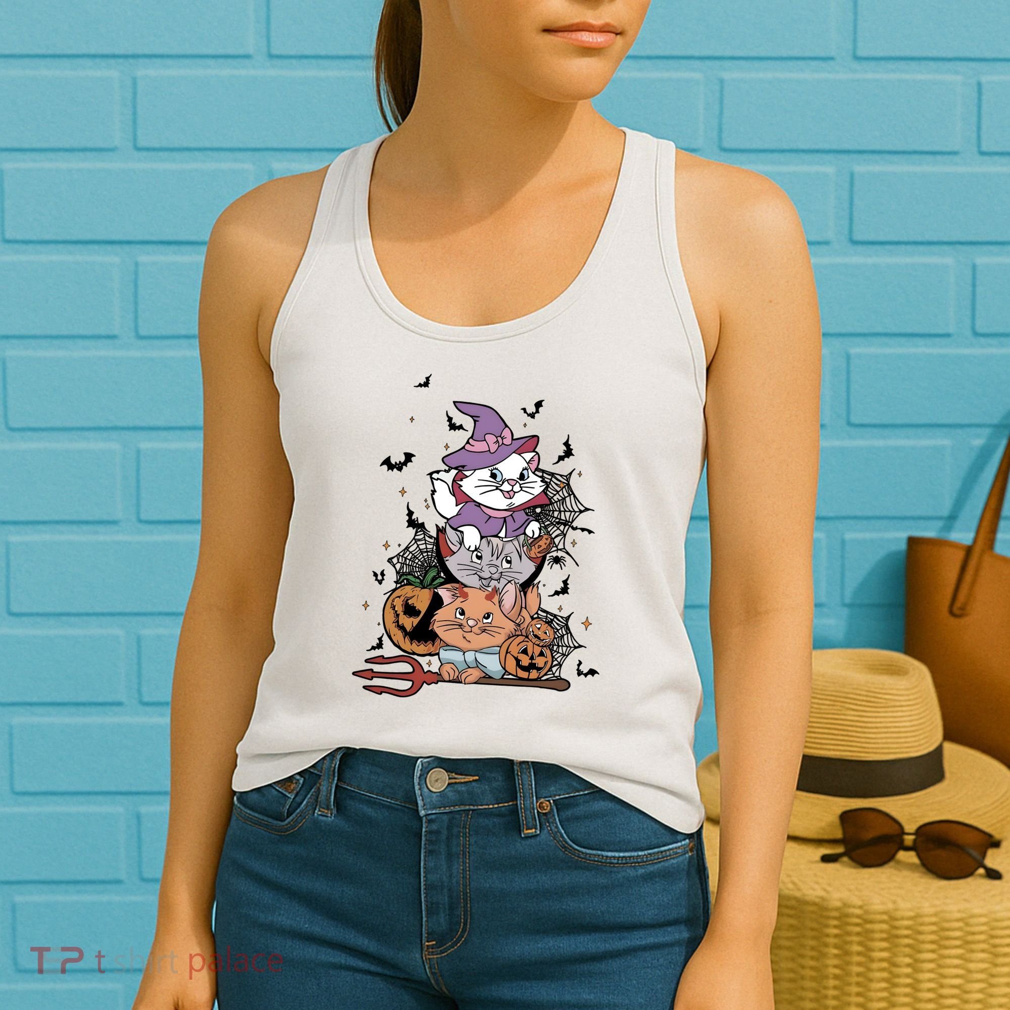 The Cat Halloween Cat Lover Witch Pumpkin Women's Tank Top