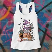 The Cat Halloween Cat Lover Witch Pumpkin Women's Tank Top thumb 3