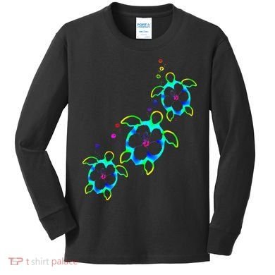 Tropical Colors Hawaiian Honu Sea Turtles Kids Long Sleeve Shirt