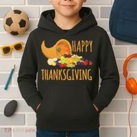 Thanksgiving Cornucopia Horn Of Plenty Food Harvest Fun Gift Kids Hoodie thumb 2