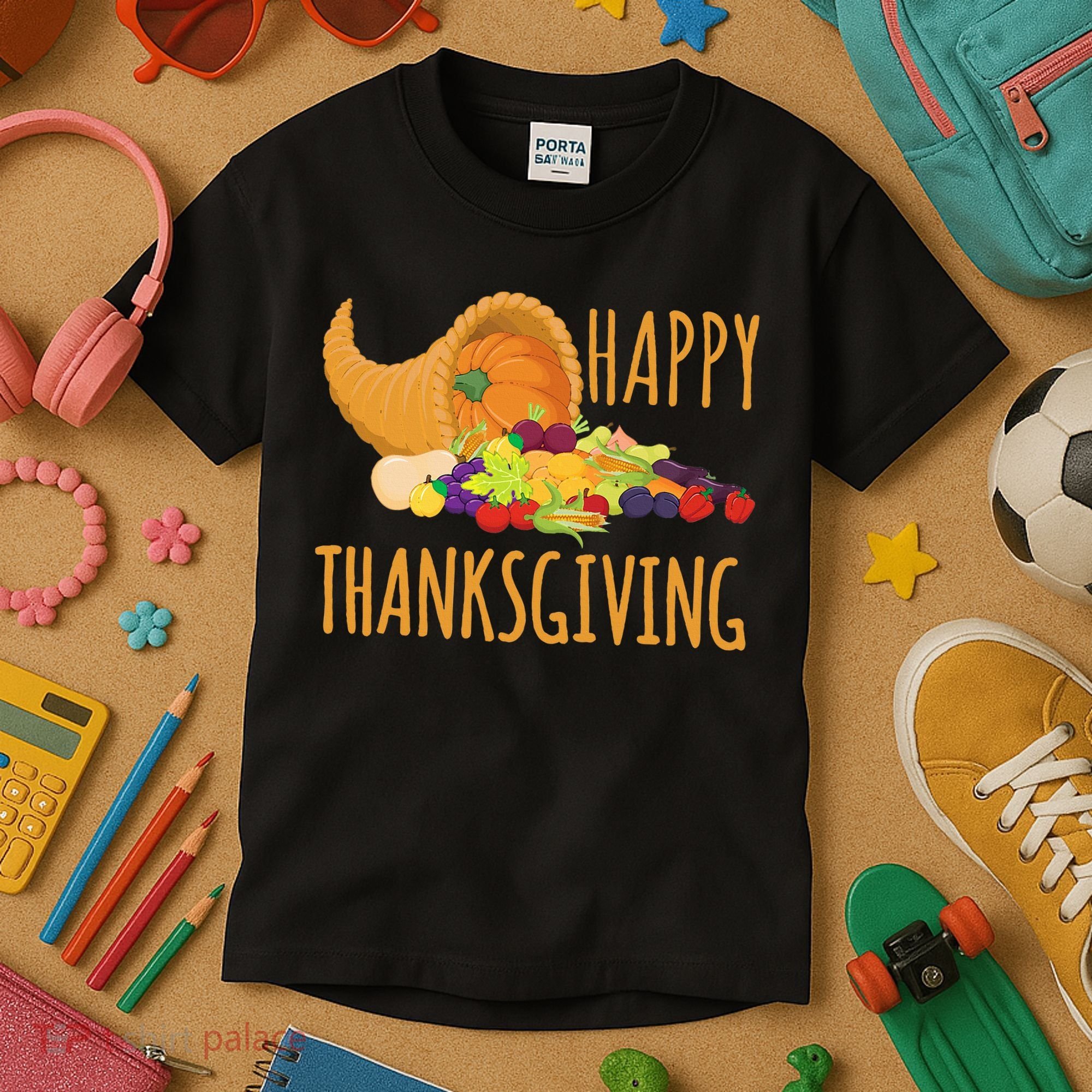 Thanksgiving Cornucopia Horn Of Plenty Food Harvest Fun Gift Kids T-Shirt