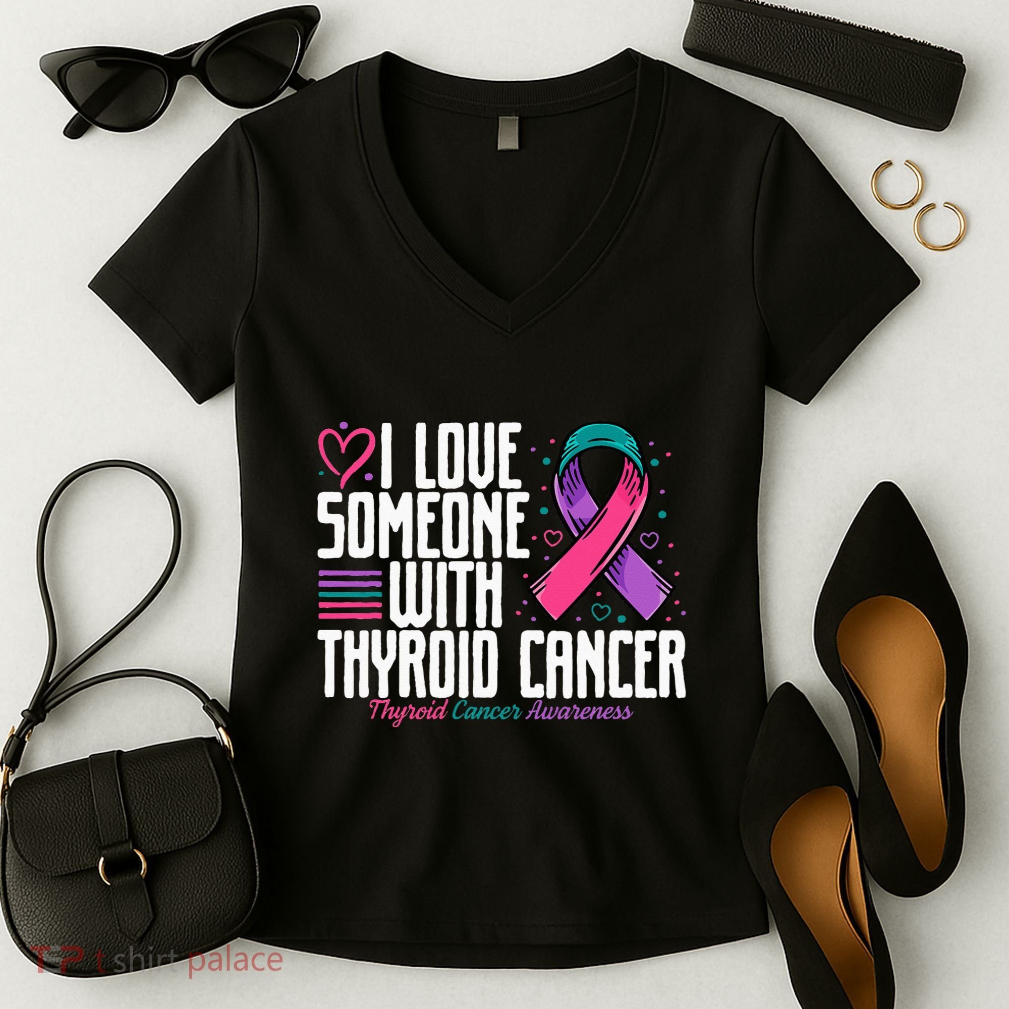 Thyroid Cancer I Love Someone With Thyroid Cancer Awareness Women's V-Neck T-Shirt