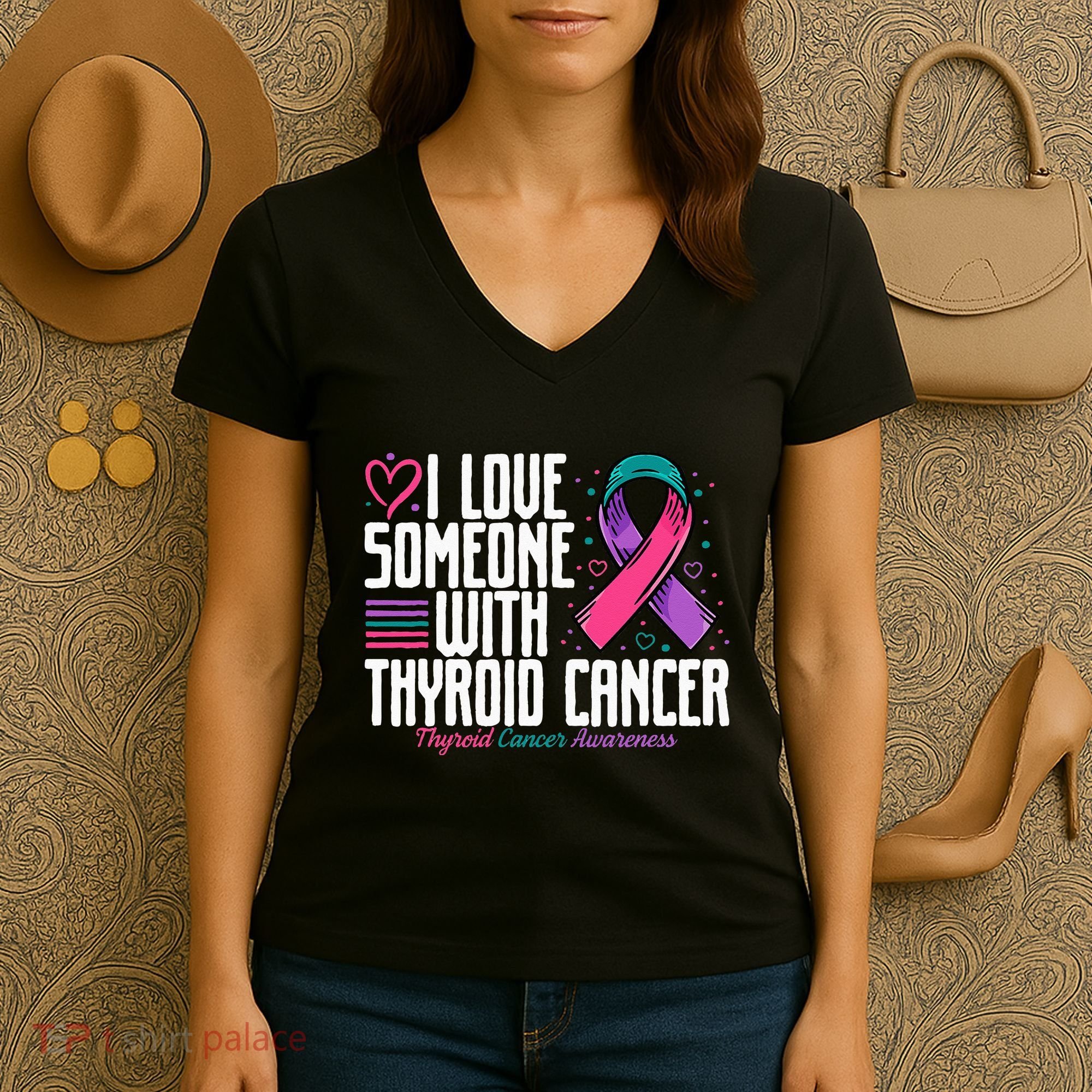 Thyroid Cancer I Love Someone With Thyroid Cancer Awareness Women's V-Neck T-Shirt