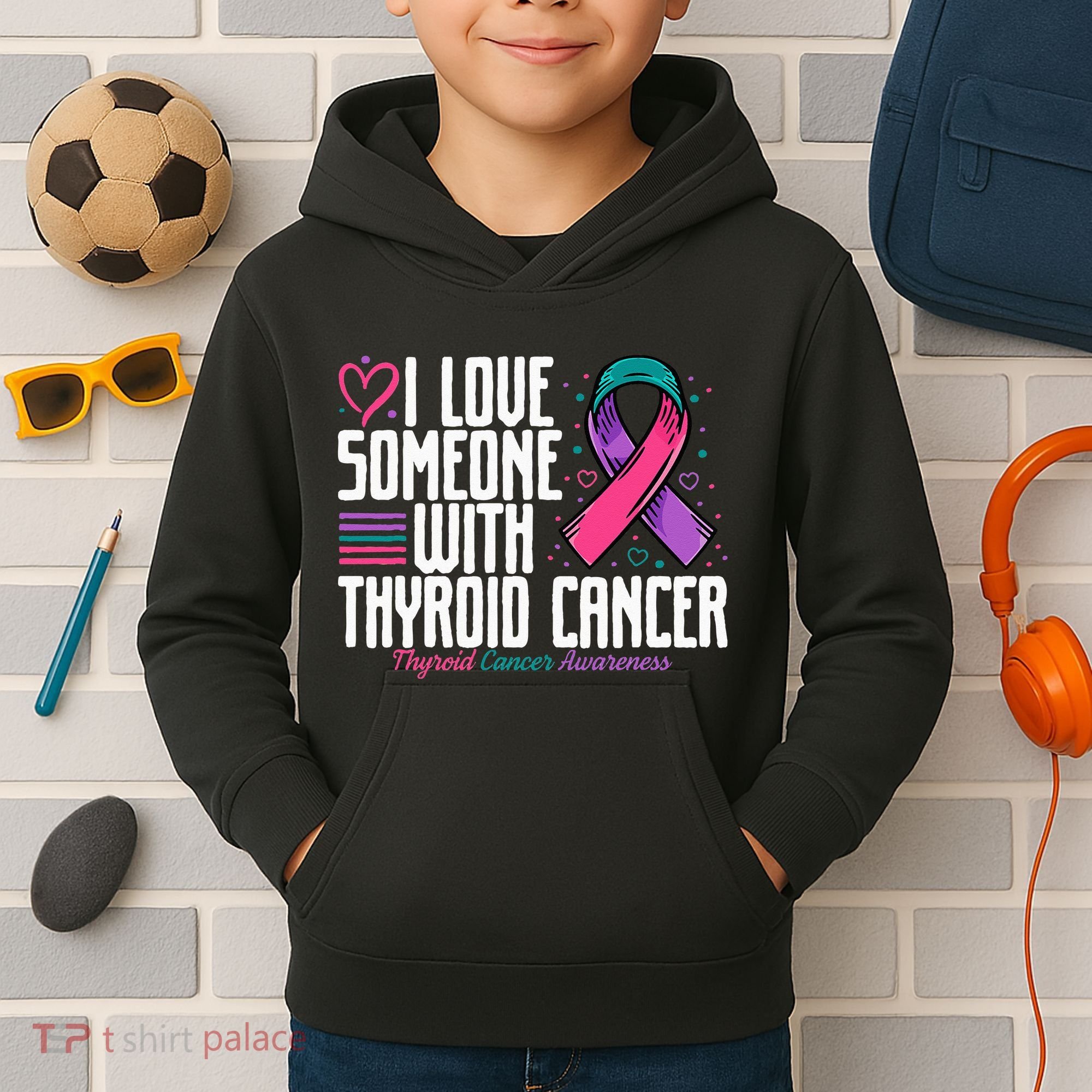 Thyroid Cancer I Love Someone With Thyroid Cancer Awareness Kids Hoodie