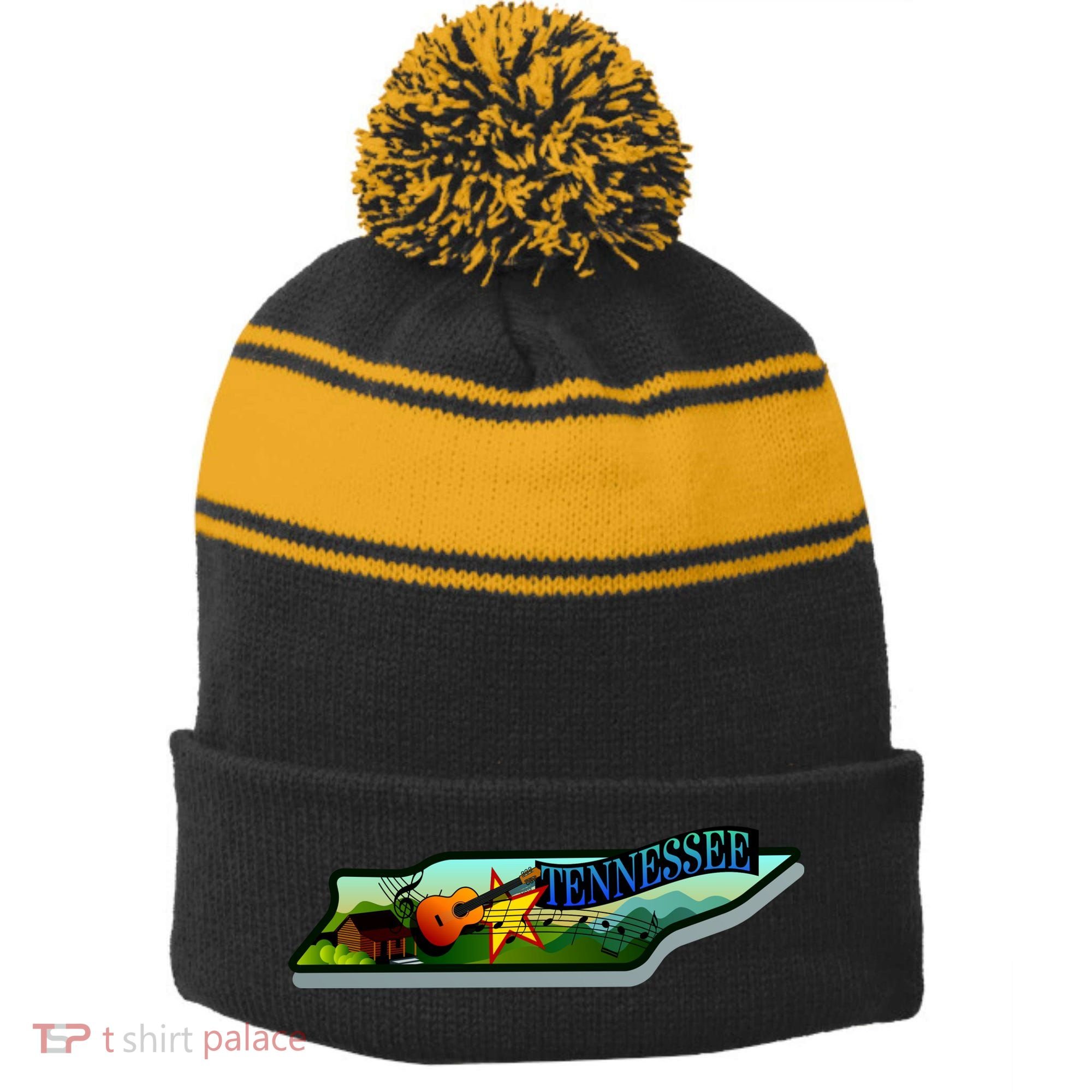 Tennessee Cartoon Illustration Stripe Pom Pom Beanie
