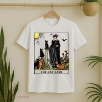 The Cat Lady Tarot Card Vintage Gothic Women Cat Mom T-Shirt thumb 2