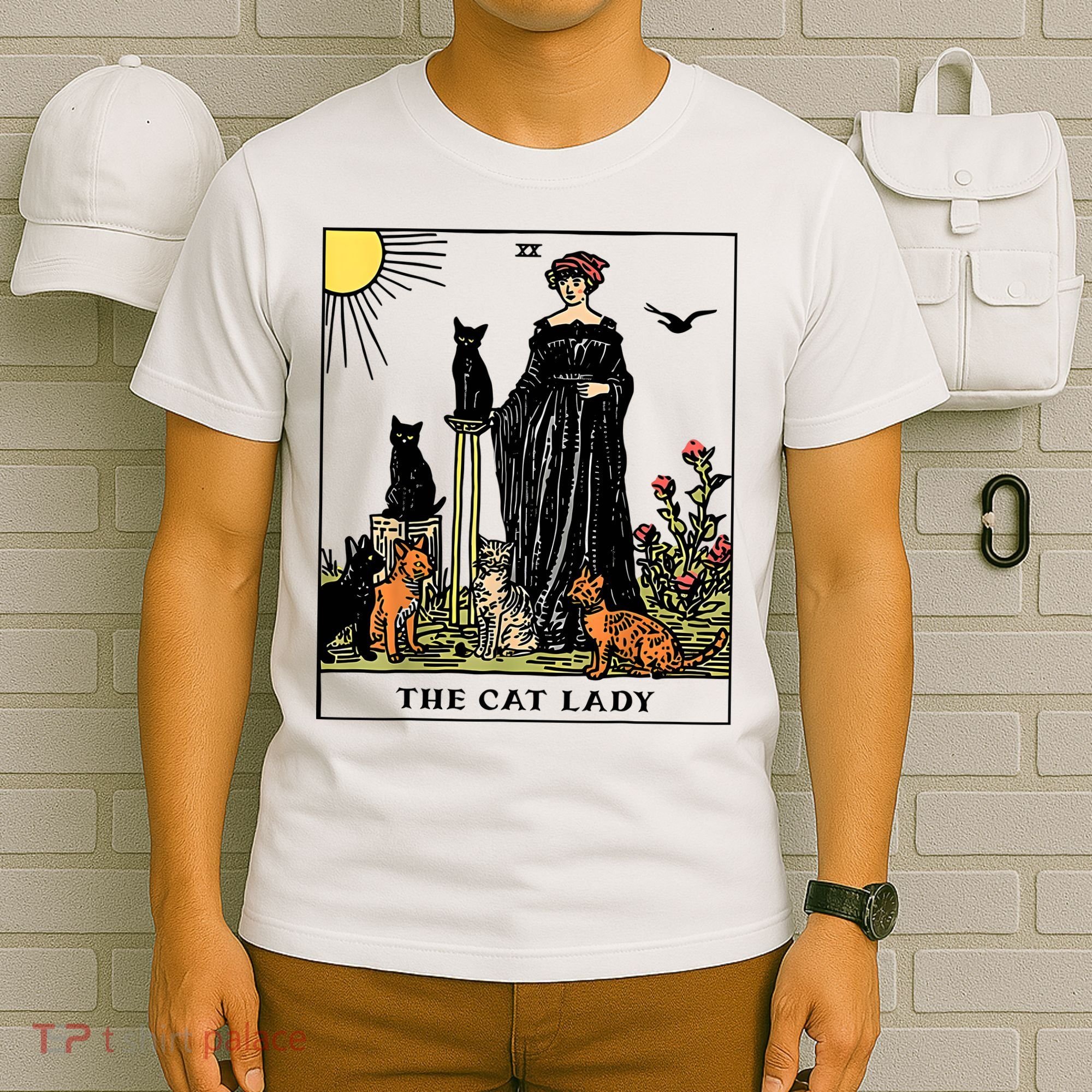 The Cat Lady Tarot Card Vintage Gothic Women Cat Mom T-Shirt