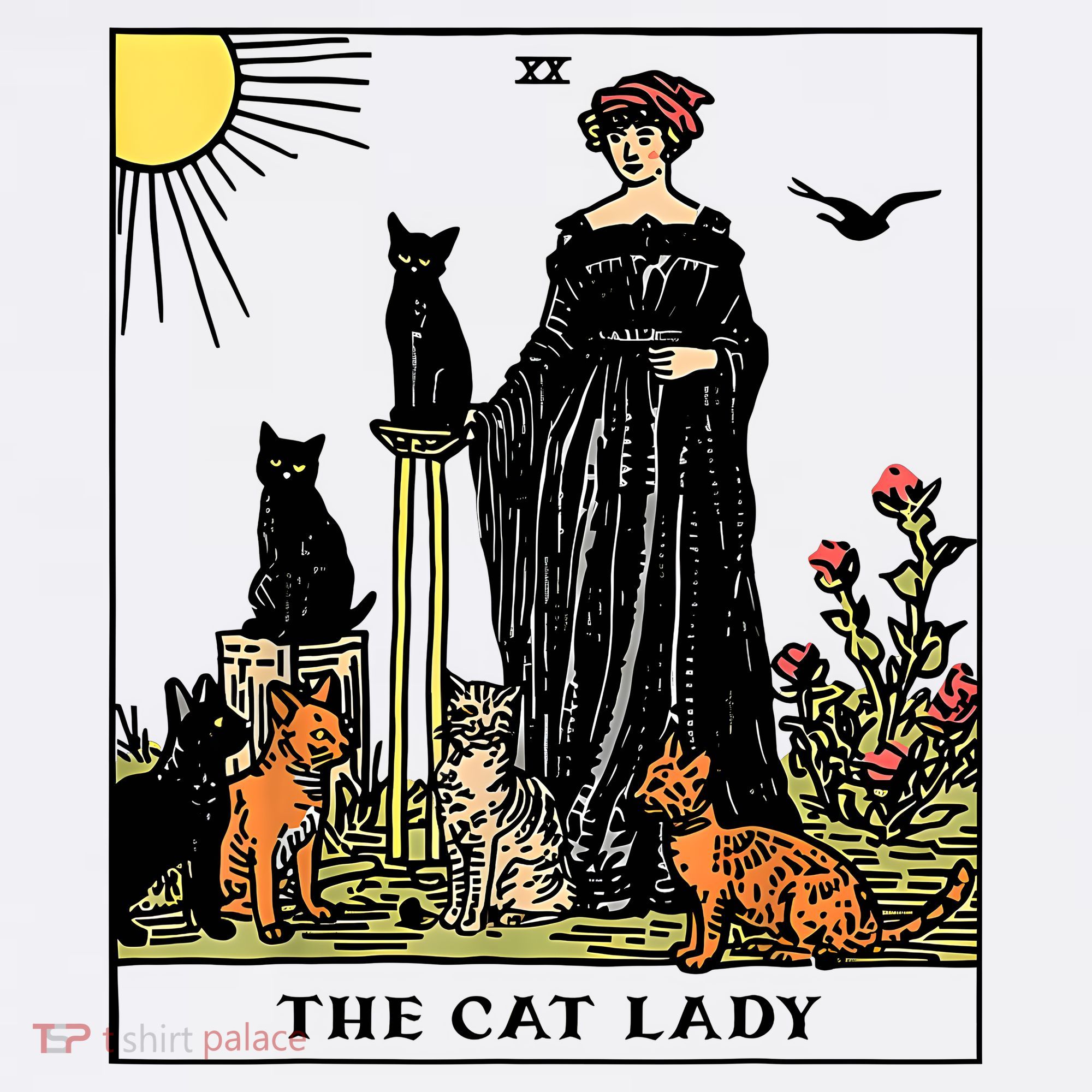 The Cat Lady Tarot Card Vintage Gothic Women Cat Mom T-Shirt