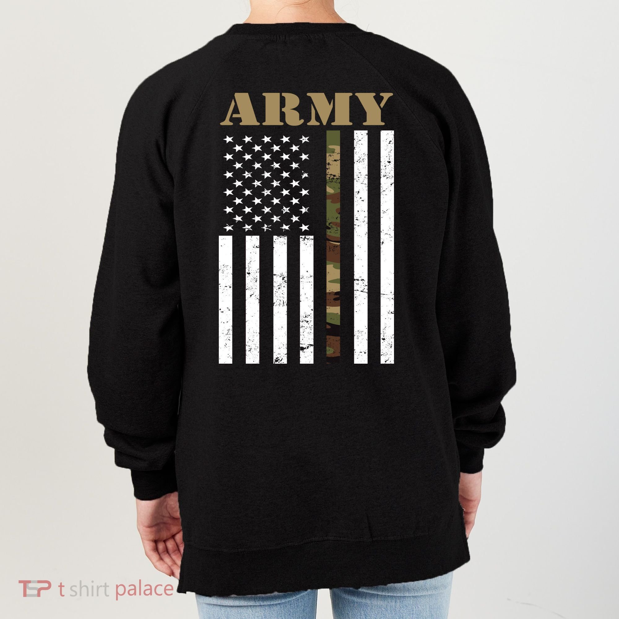 Thin Camo Line United States Army Flag Back Print Women's Sweatshirt