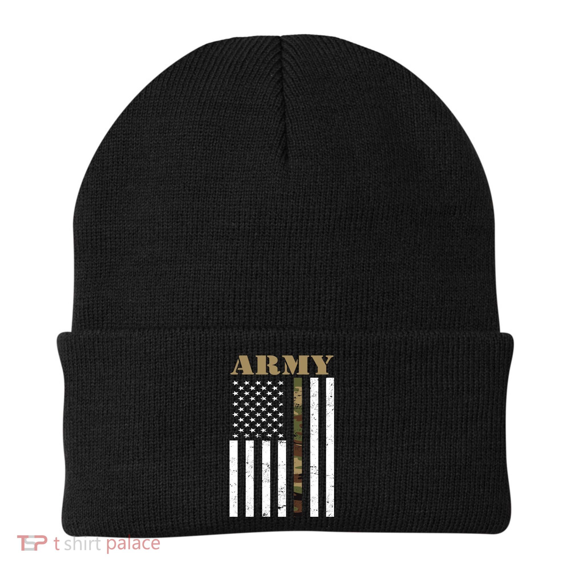 Thin Camo Line United States Army Flag Back Print Beanie