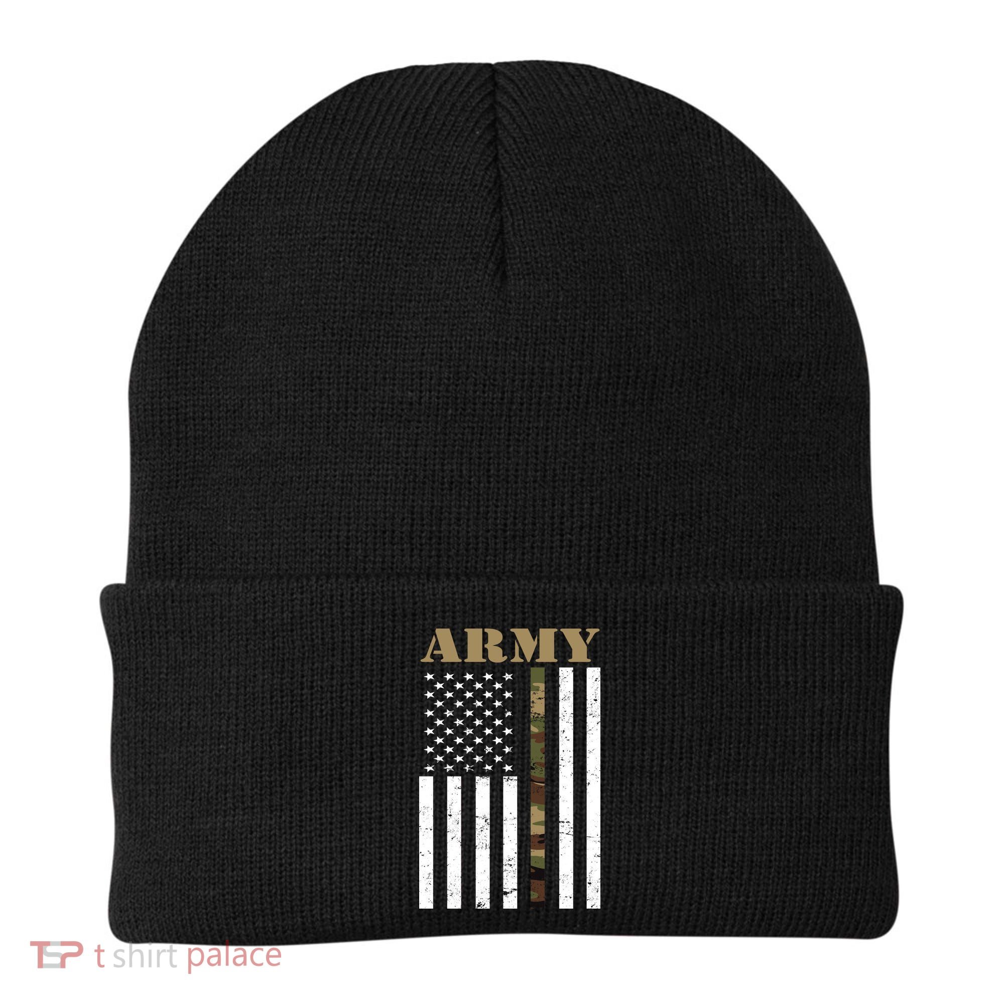Thin Camo Line United States Army Flag Back Print Beanie