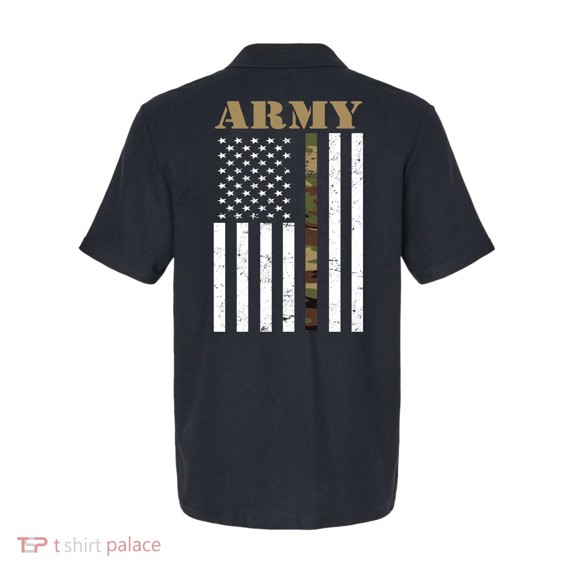 Thin Camo Line United States Army Flag Back Print Polo