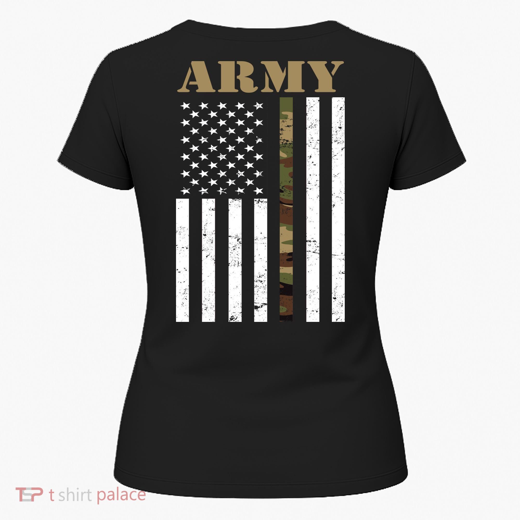 Thin Camo Line United States Army Flag Back Print Women's T-Shirt