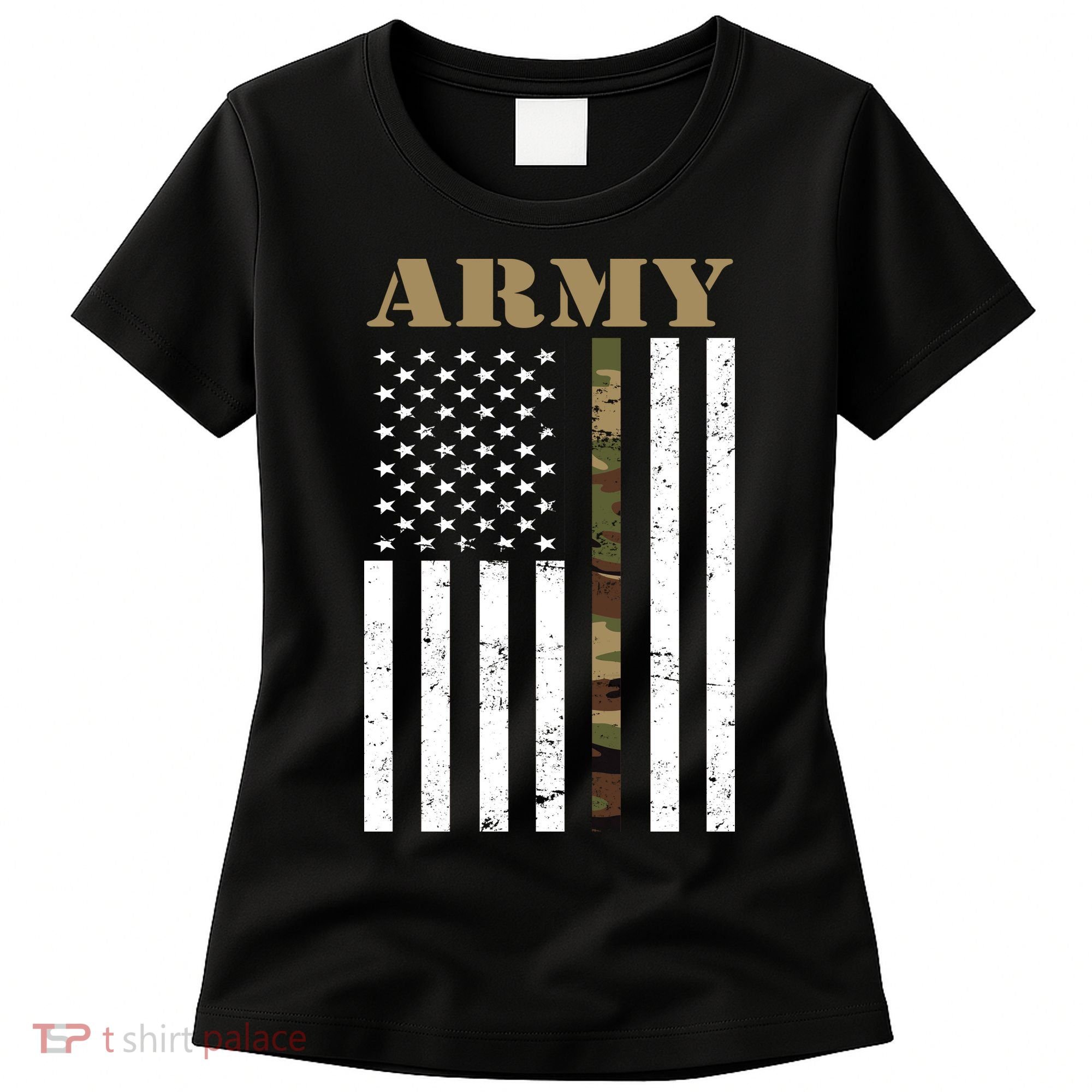 Thin Camo Line United States Army Flag Back Print Women's T-Shirt