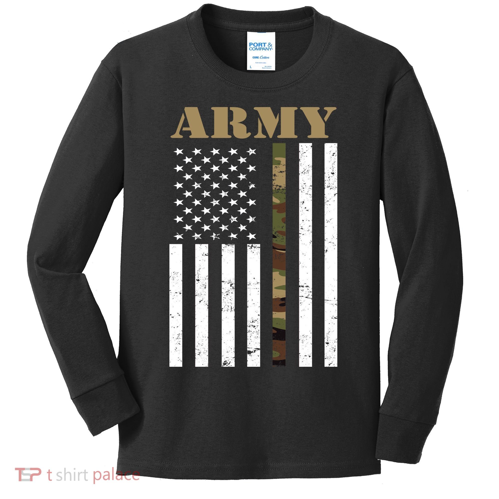 Thin Camo Line United States Army Flag Back Print Kids Long Sleeve Shirt