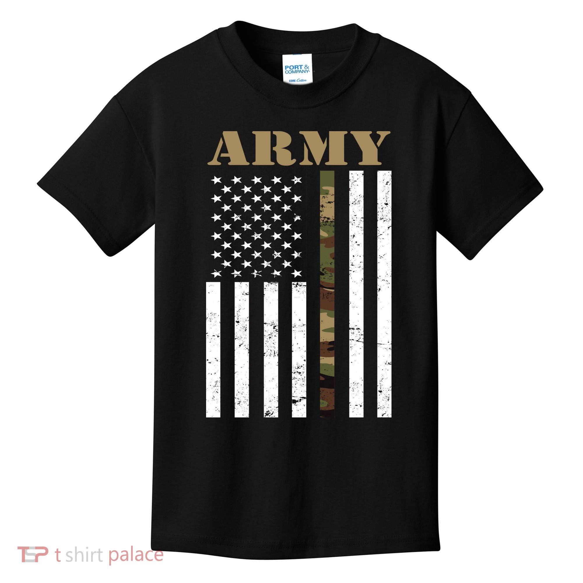 Thin Camo Line United States Army Flag Back Print Kids T-Shirt
