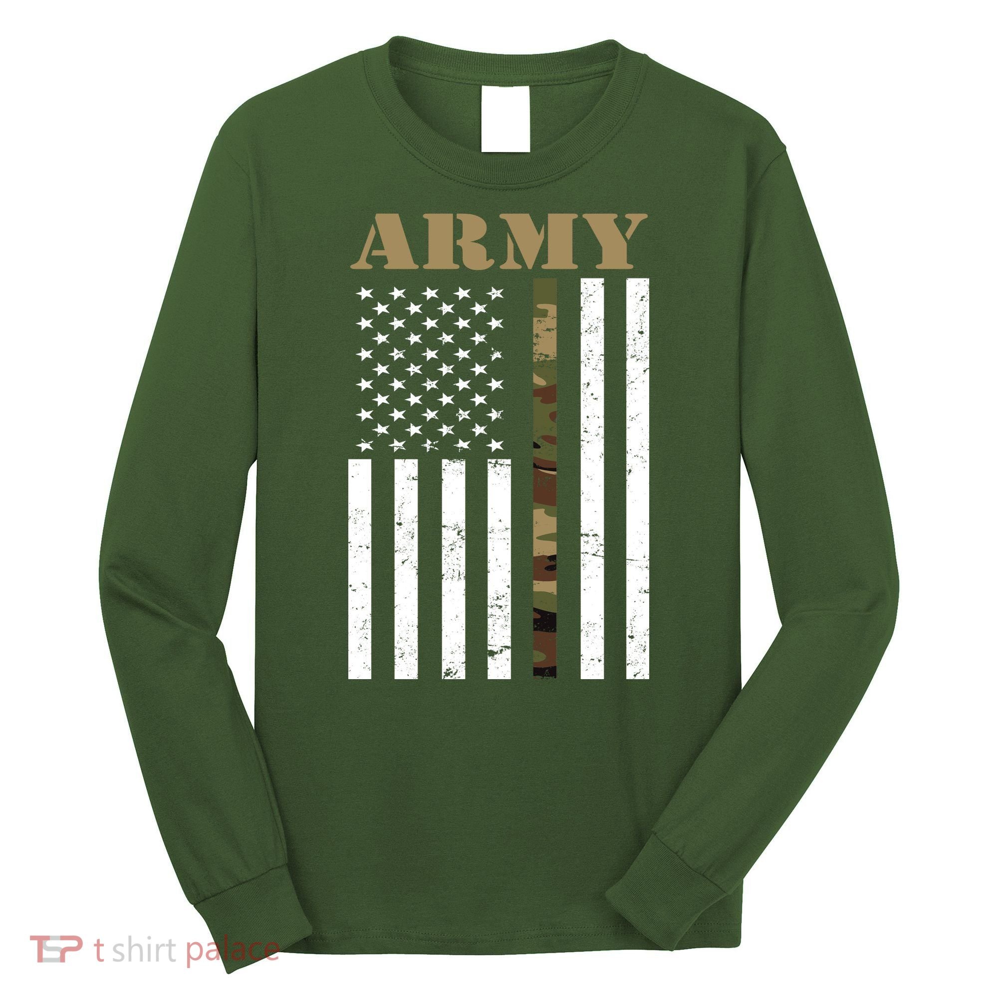 Thin Camo Line United States Army Flag Back Print Long Sleeve Shirt