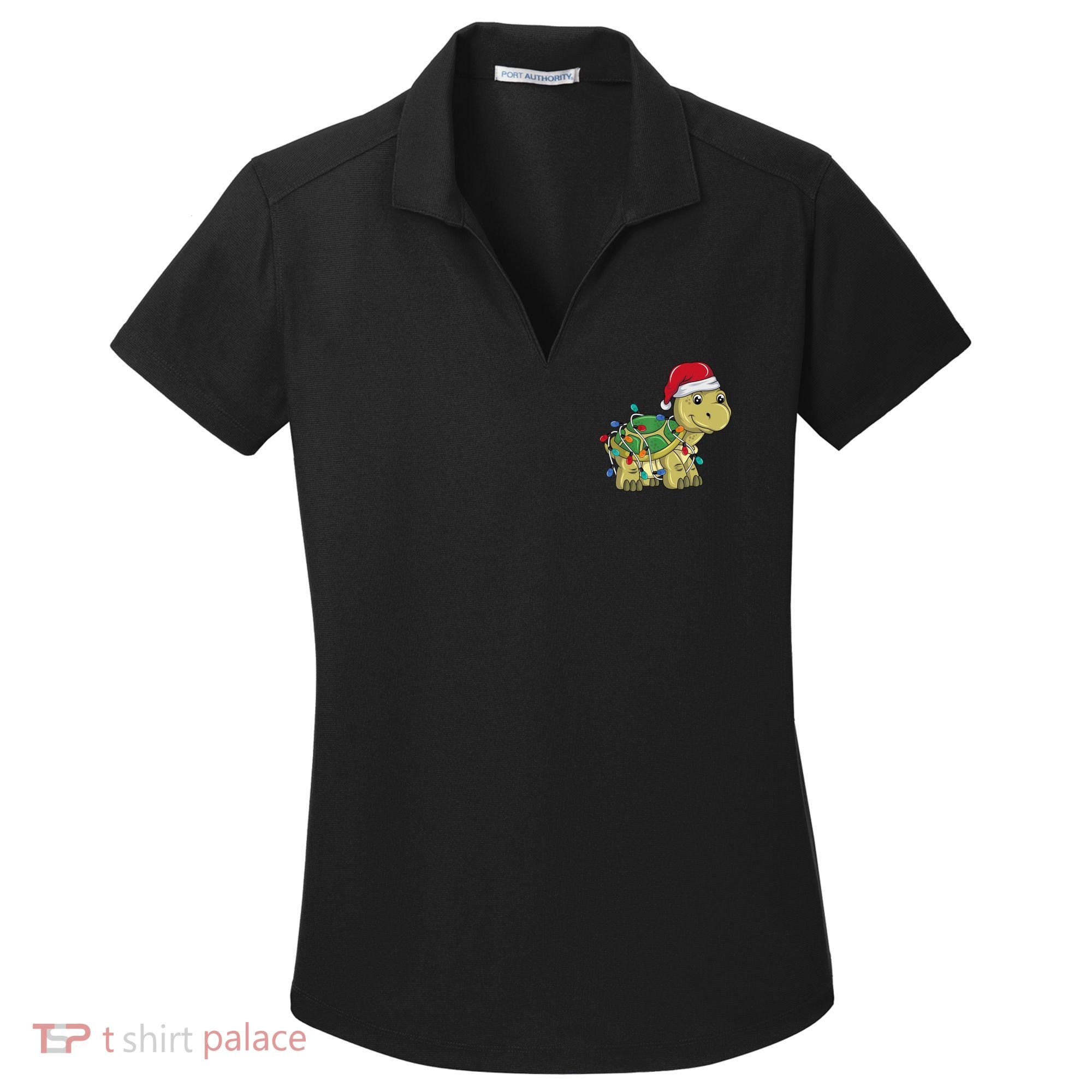 Turtle Christmas Lights Christmas Turtle Santa Turtle Women's Dry Zone Grid Polo