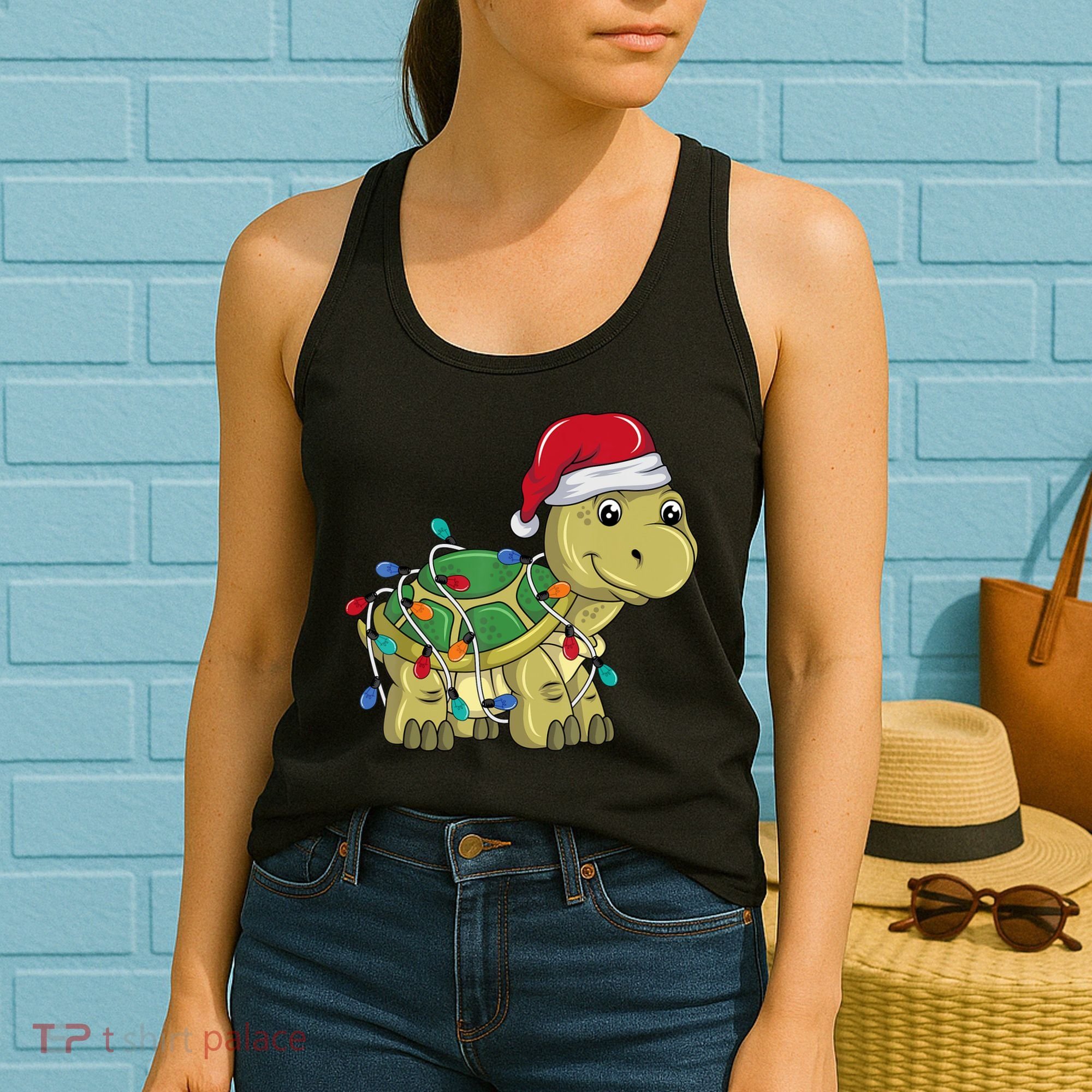 Turtle Christmas Lights Christmas Turtle Santa Turtle Women's Tank Top