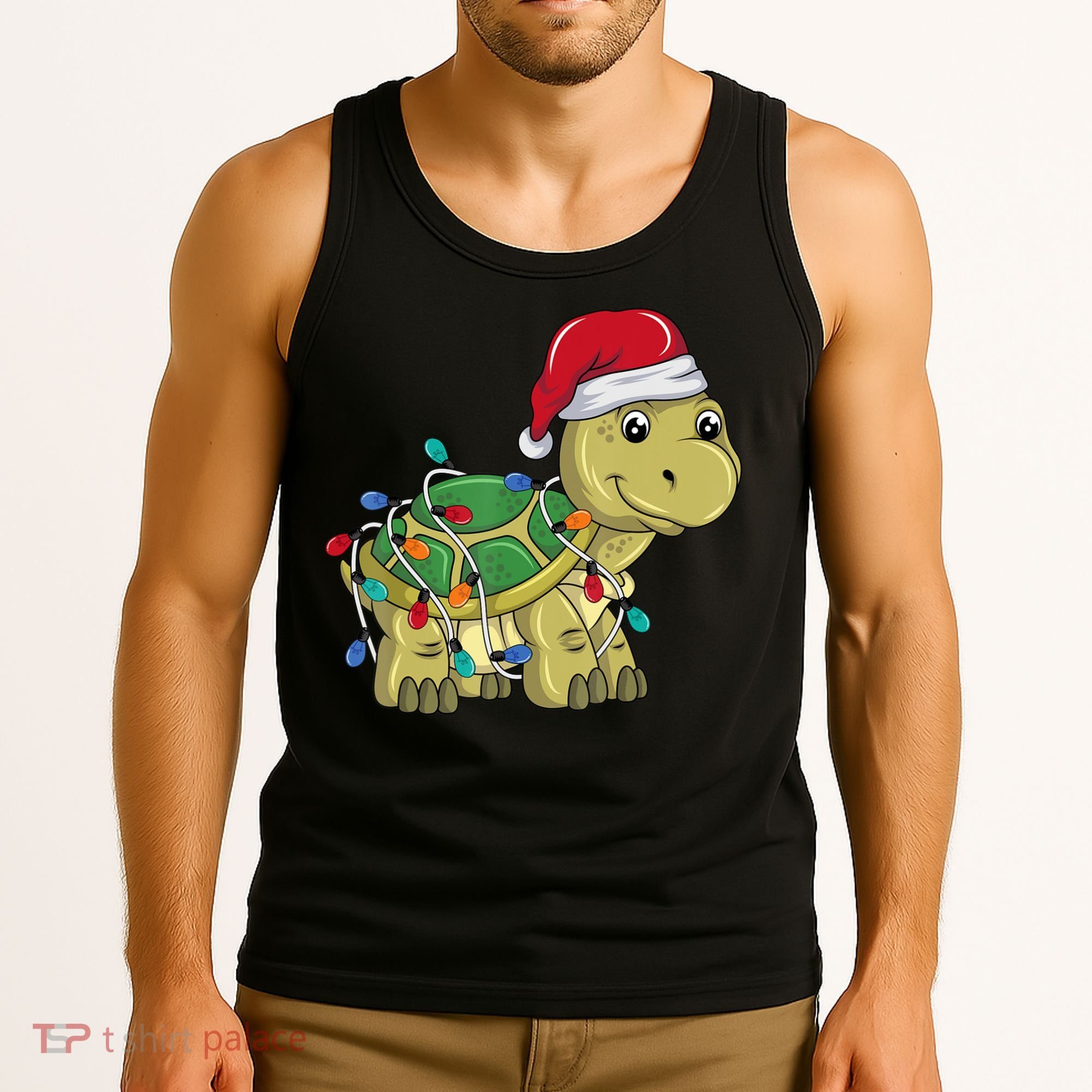 Turtle Christmas Lights Christmas Turtle Santa Turtle Tank Top