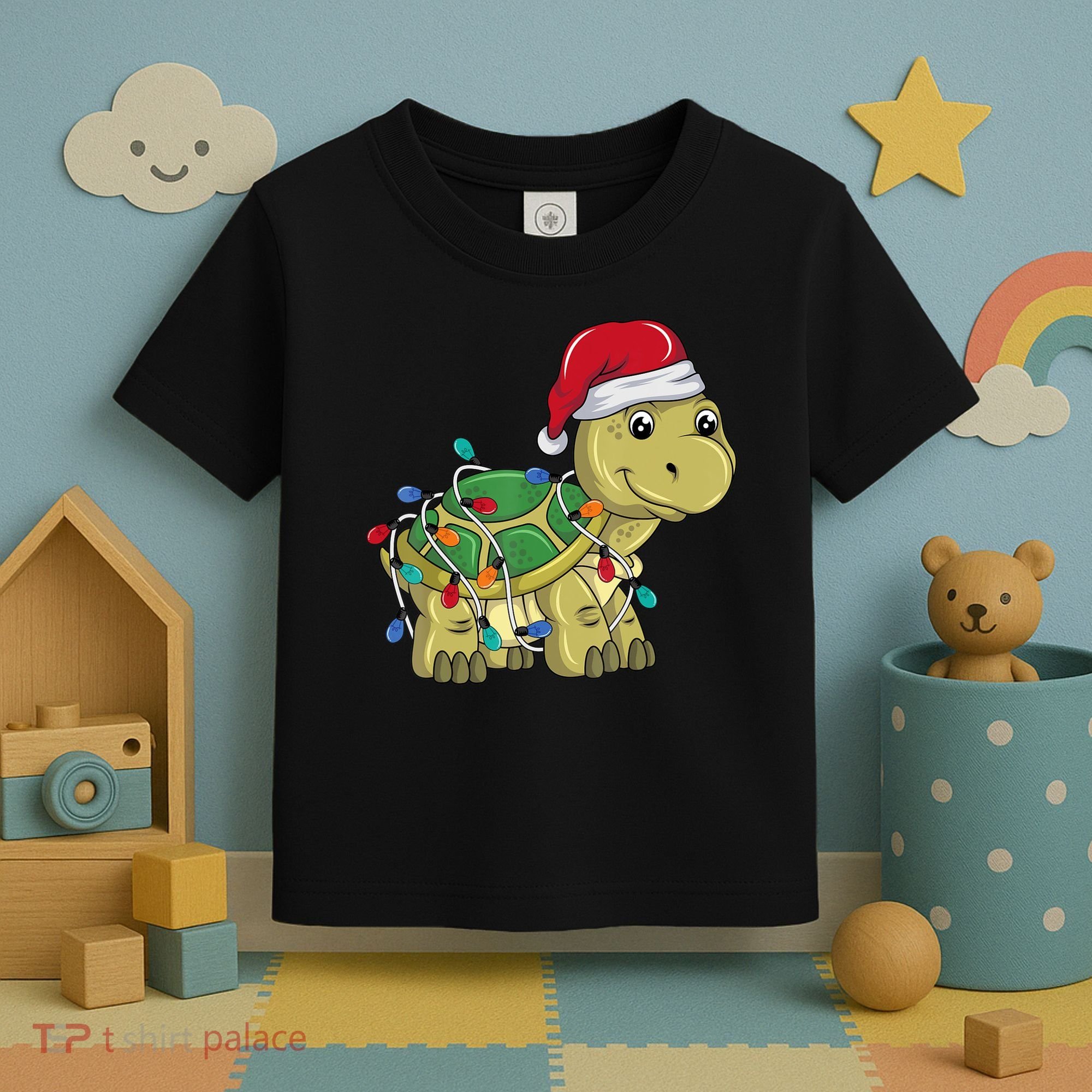 Turtle Christmas Lights Christmas Turtle Santa Turtle Toddler T-Shirt