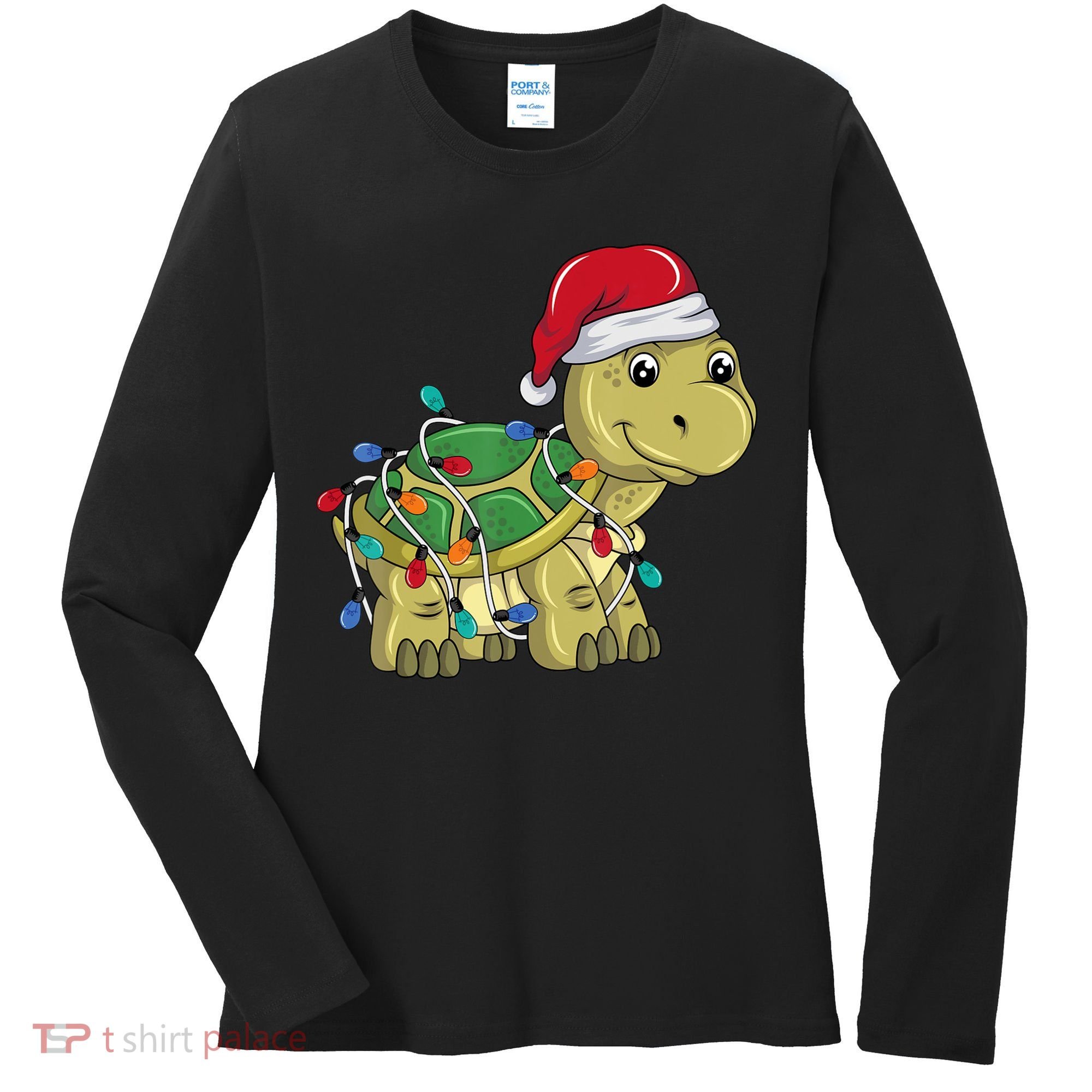 Turtle Christmas Lights Christmas Turtle Santa Turtle Women's Long Sleeve Shirt