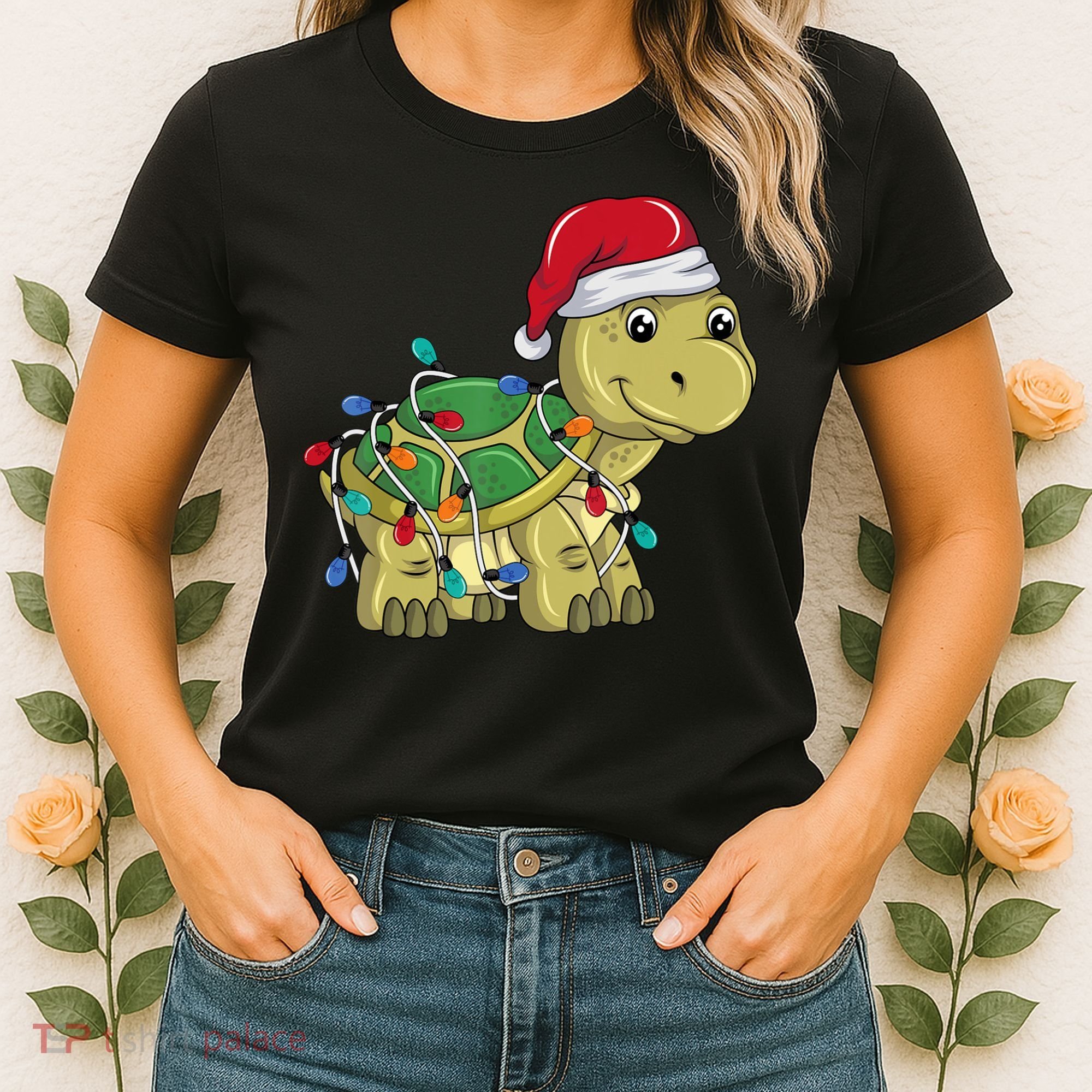 Turtle Christmas Lights Christmas Turtle Santa Turtle Women's T-Shirt