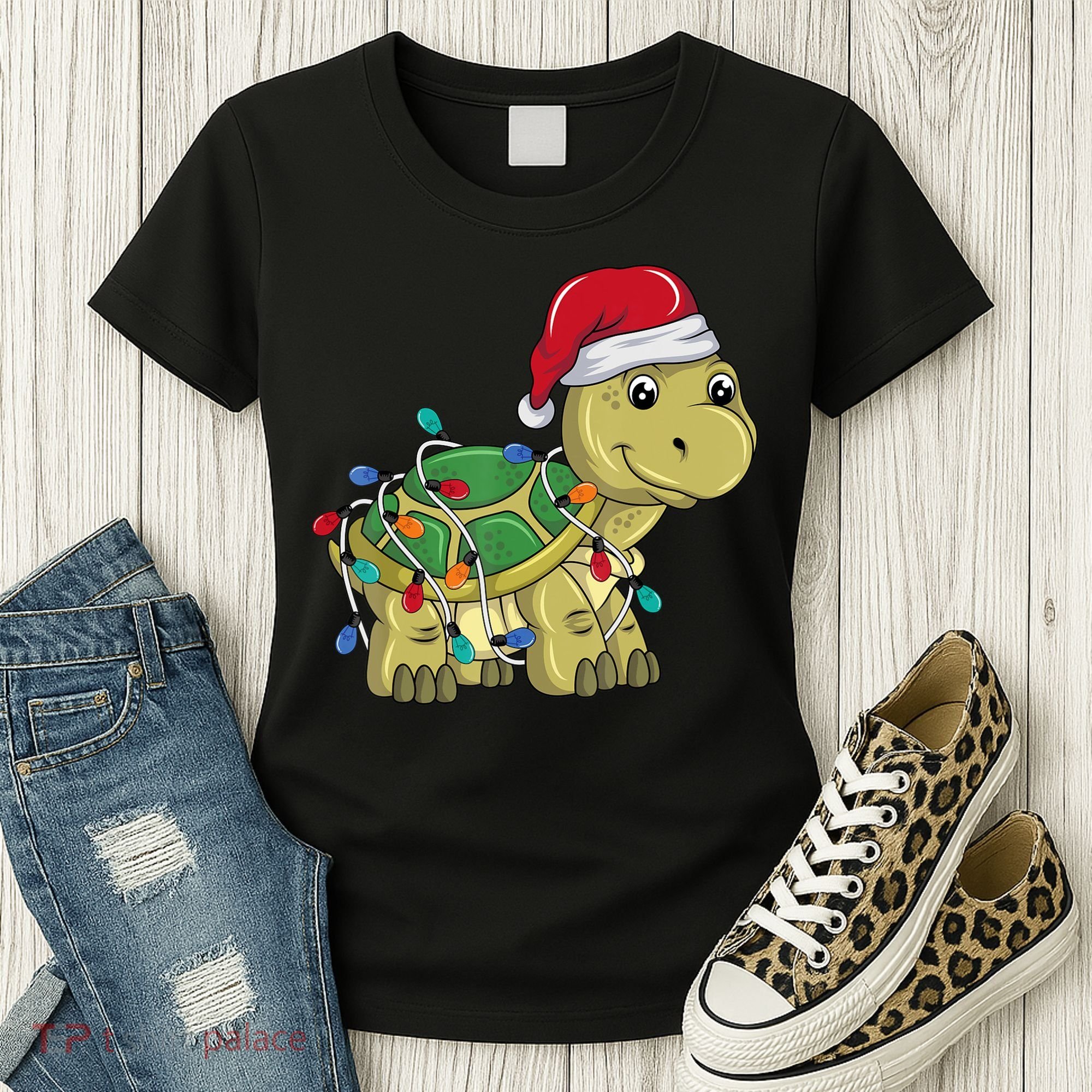 Turtle Christmas Lights Christmas Turtle Santa Turtle Women's T-Shirt