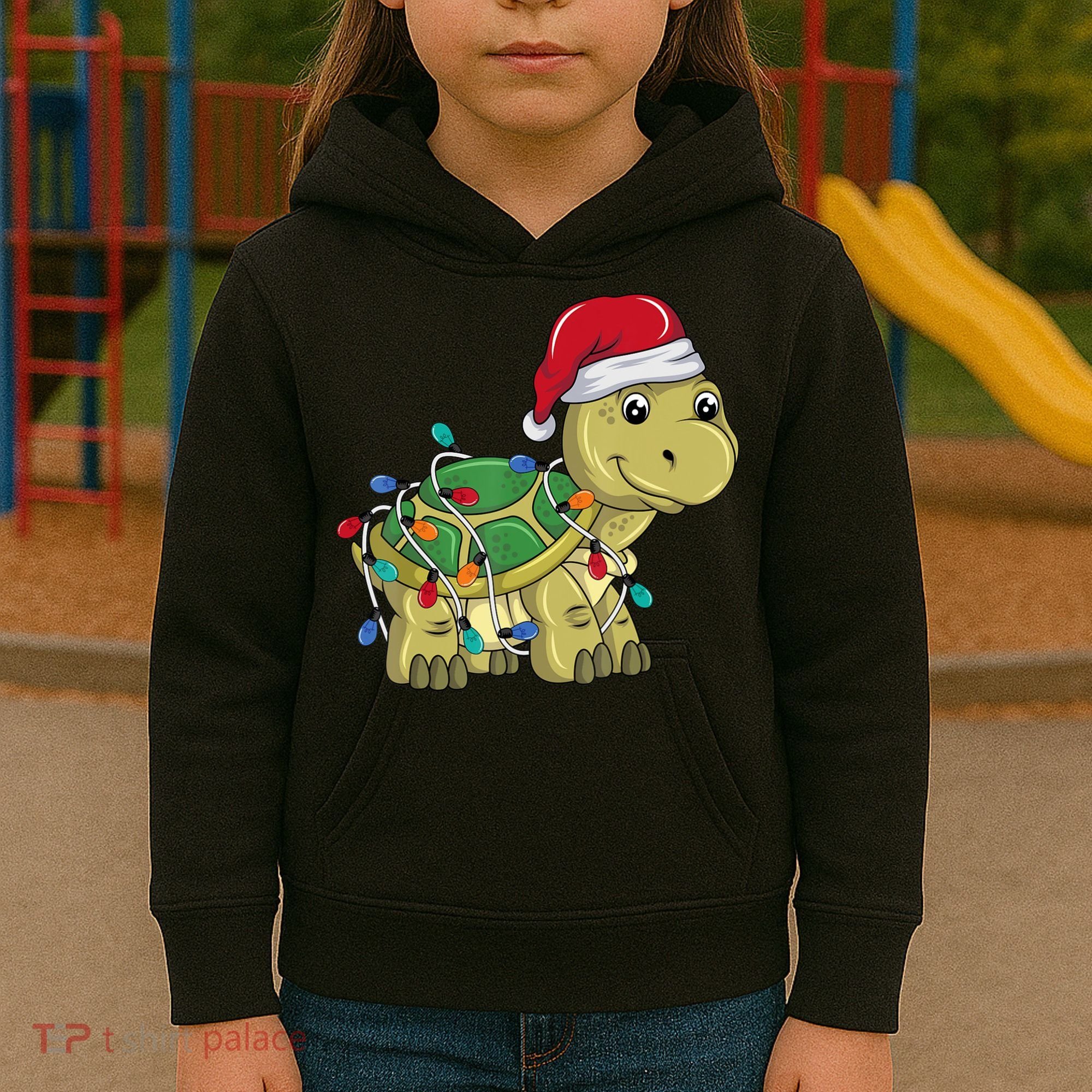 Turtle Christmas Lights Christmas Turtle Santa Turtle Kids Hoodie