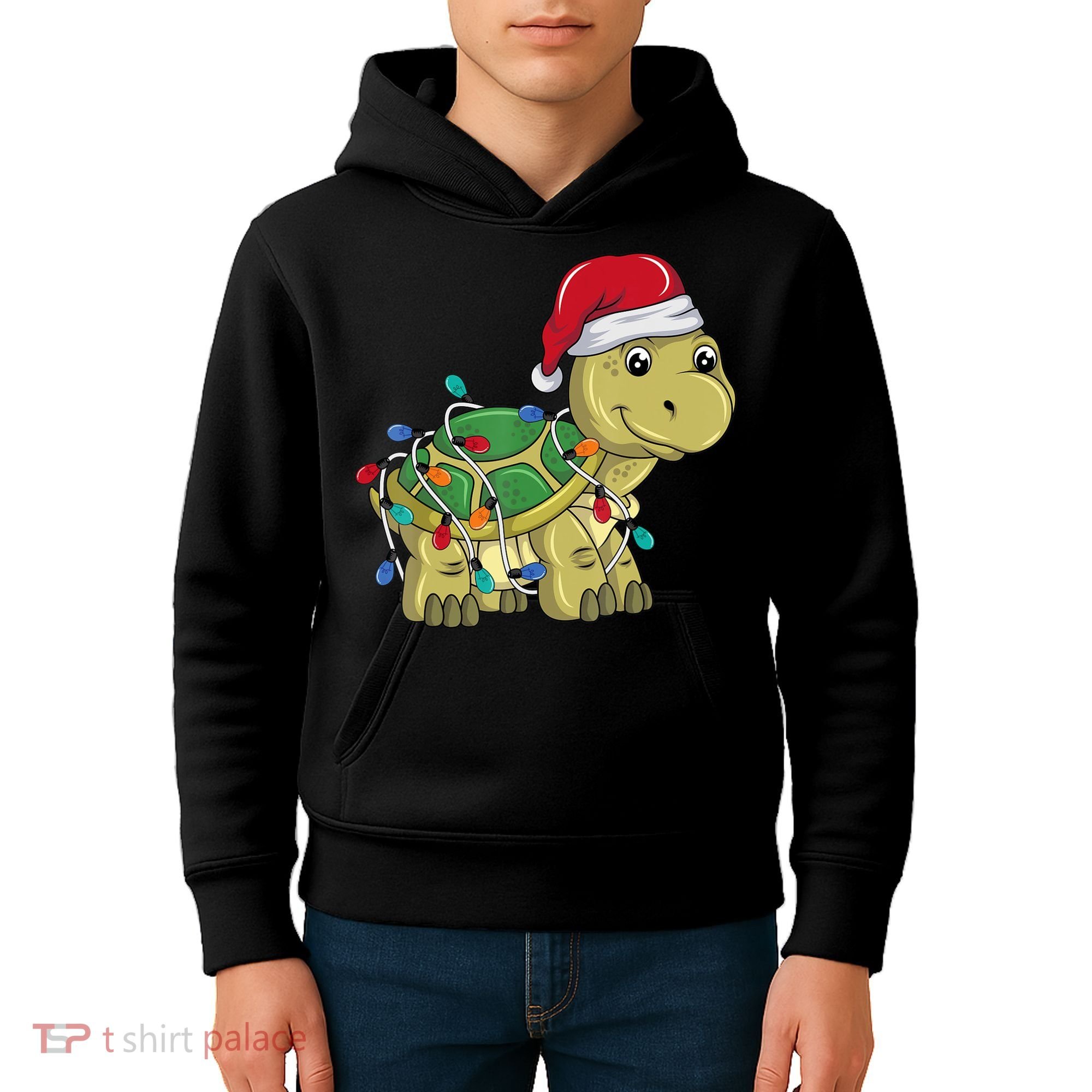 Turtle Christmas Lights Christmas Turtle Santa Turtle Kids Hoodie