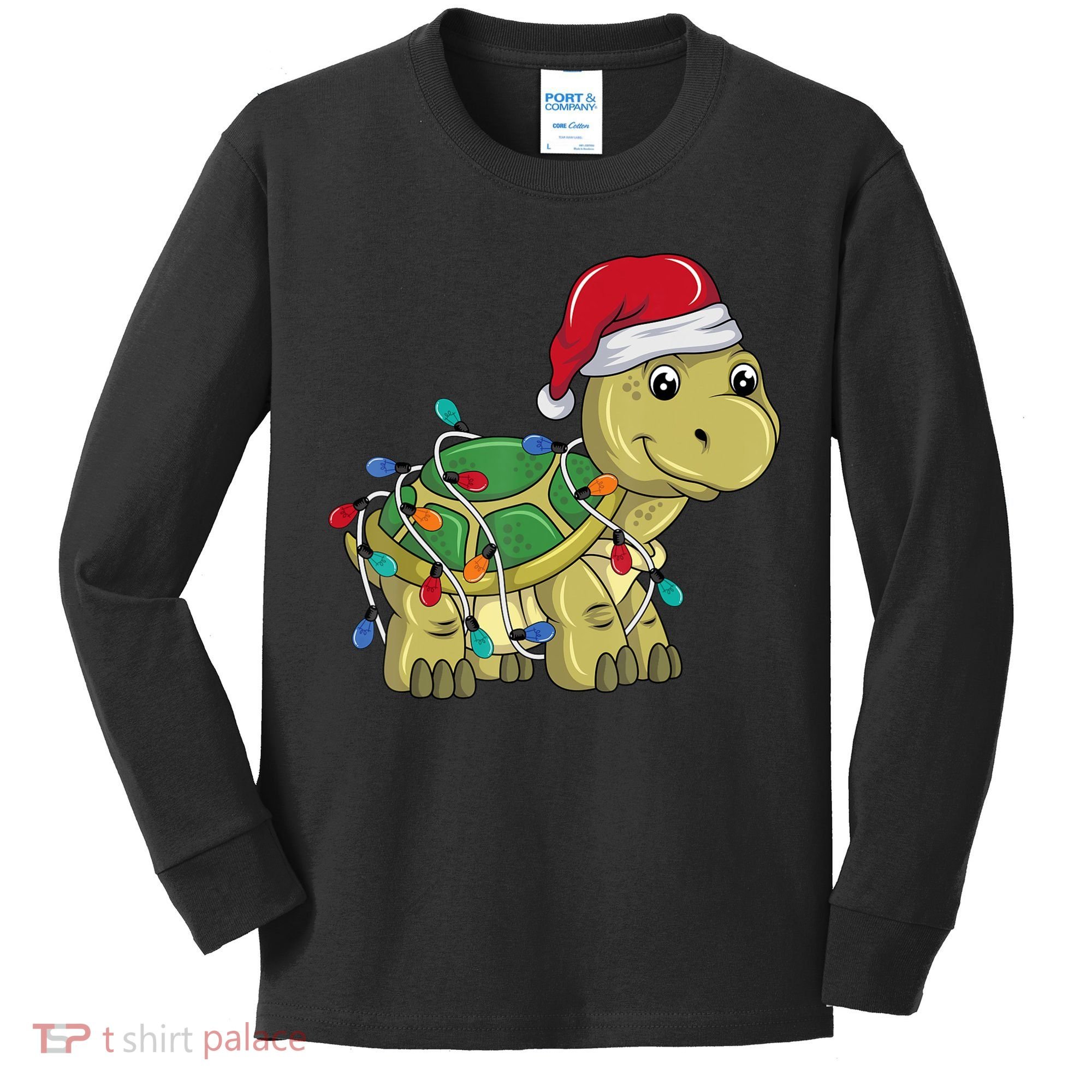 Turtle Christmas Lights Christmas Turtle Santa Turtle Kids Long Sleeve Shirt