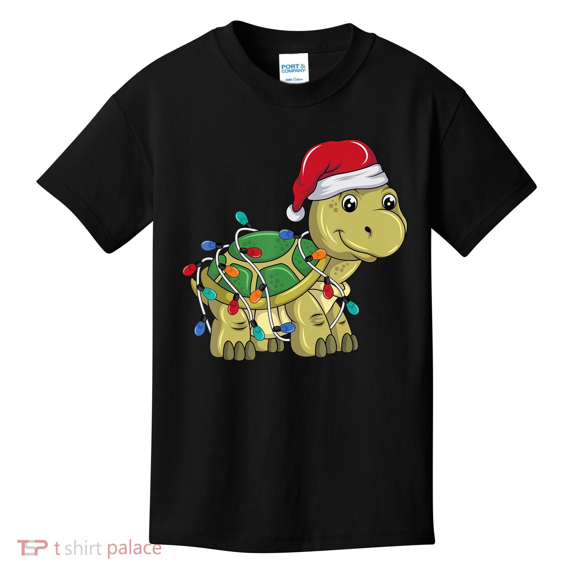 Turtle Christmas Lights Christmas Turtle Santa Turtle Kids T-Shirt