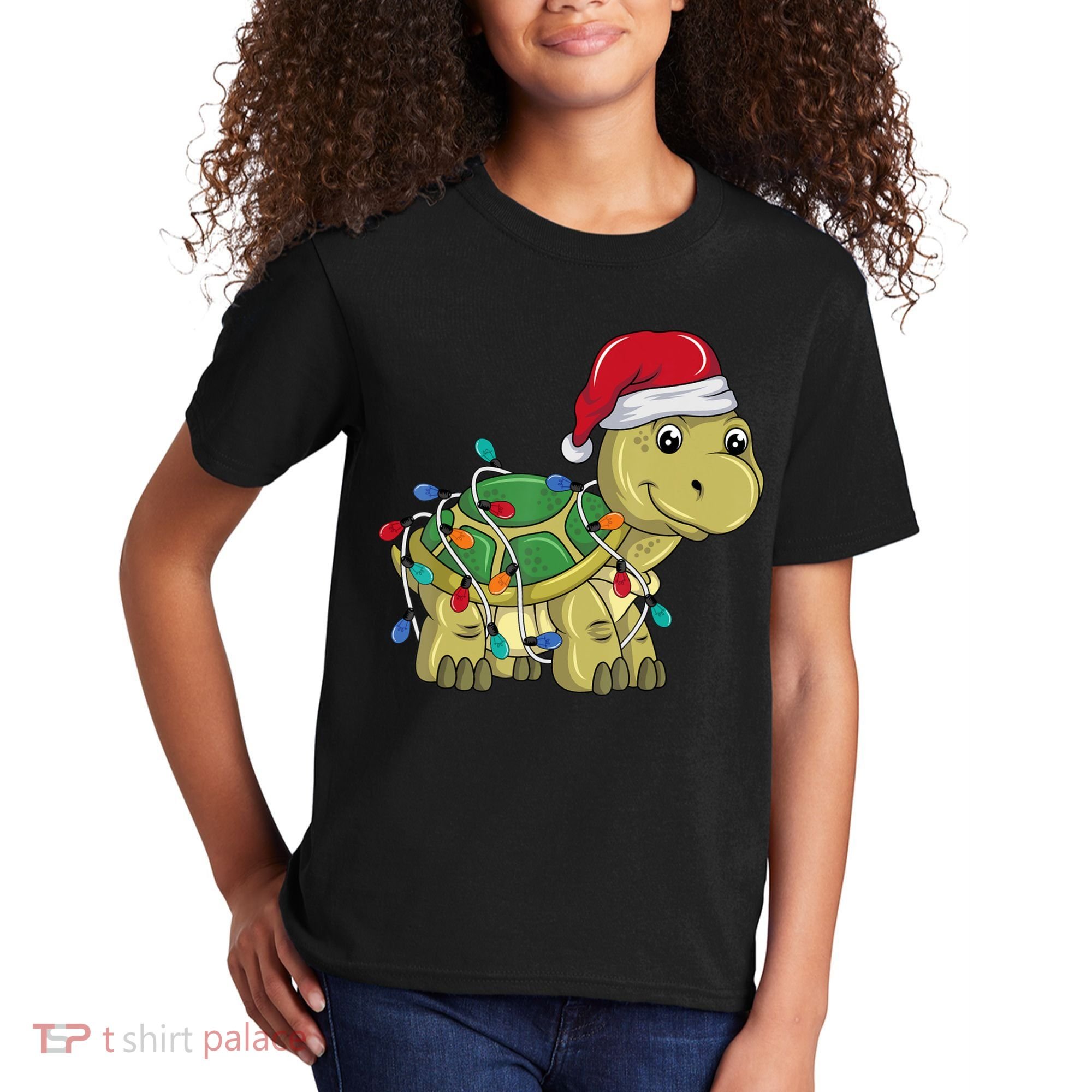 Turtle Christmas Lights Christmas Turtle Santa Turtle Kids T-Shirt