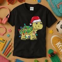 Turtle Christmas Lights Christmas Turtle Santa Turtle Kids T-Shirt thumb 3