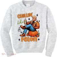 Trump Chillin Like A Felon Pumpkin Spice Halloween Kids Sweatshirt thumb 0