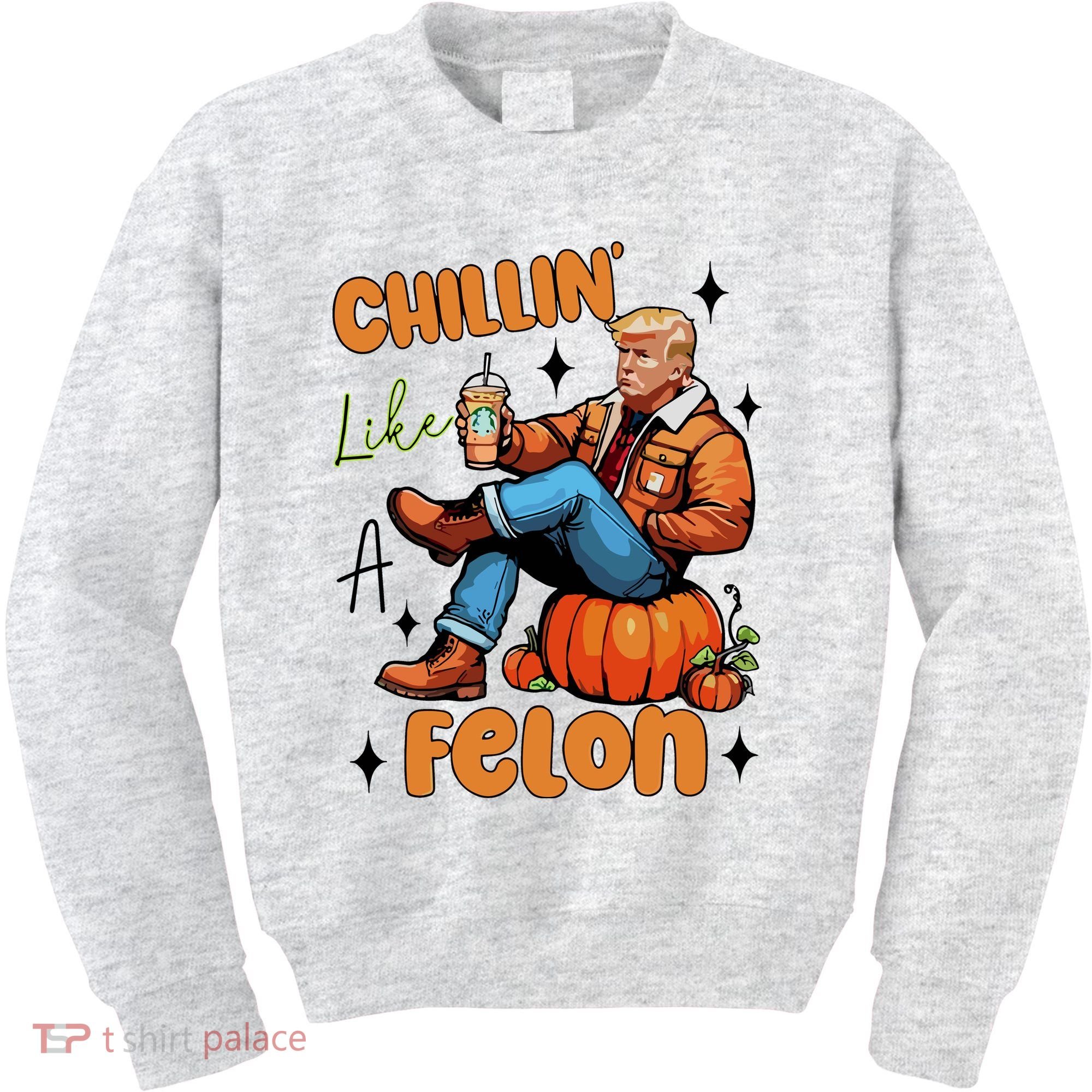 Trump Chillin Like A Felon Pumpkin Spice Halloween Kids Sweatshirt