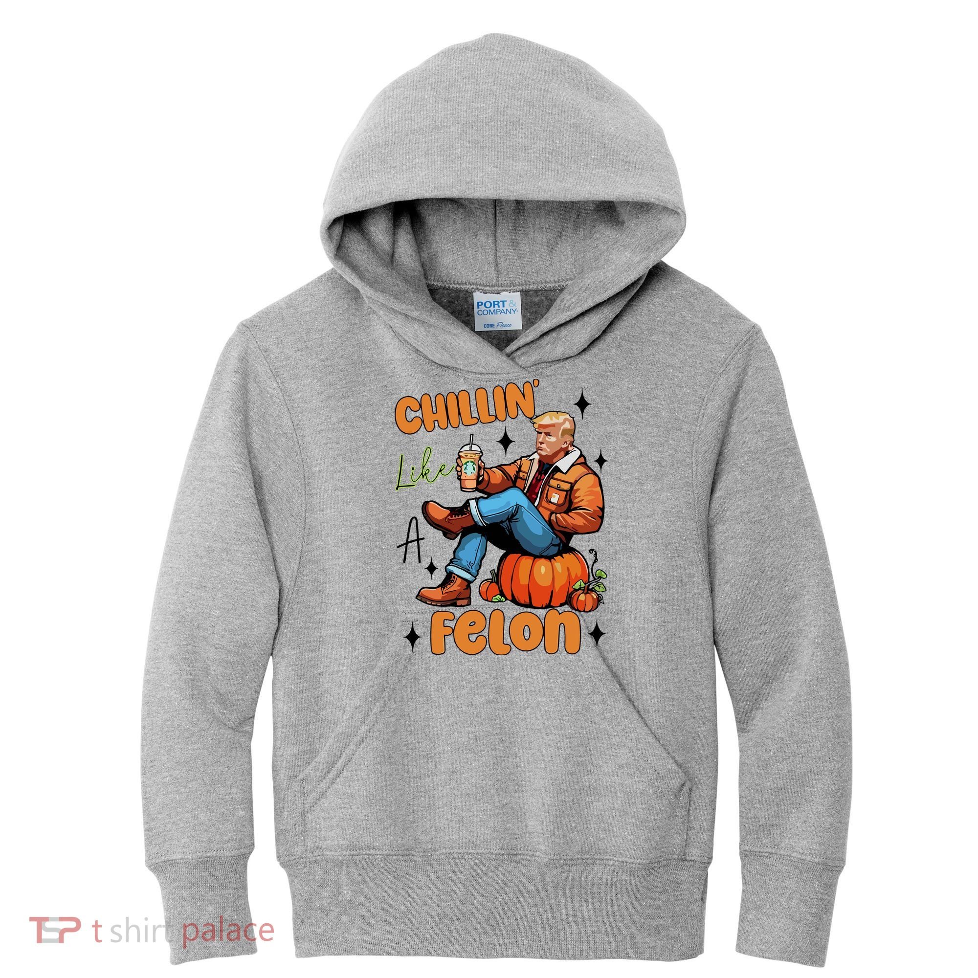 Trump Chillin Like A Felon Pumpkin Spice Halloween Kids Hoodie