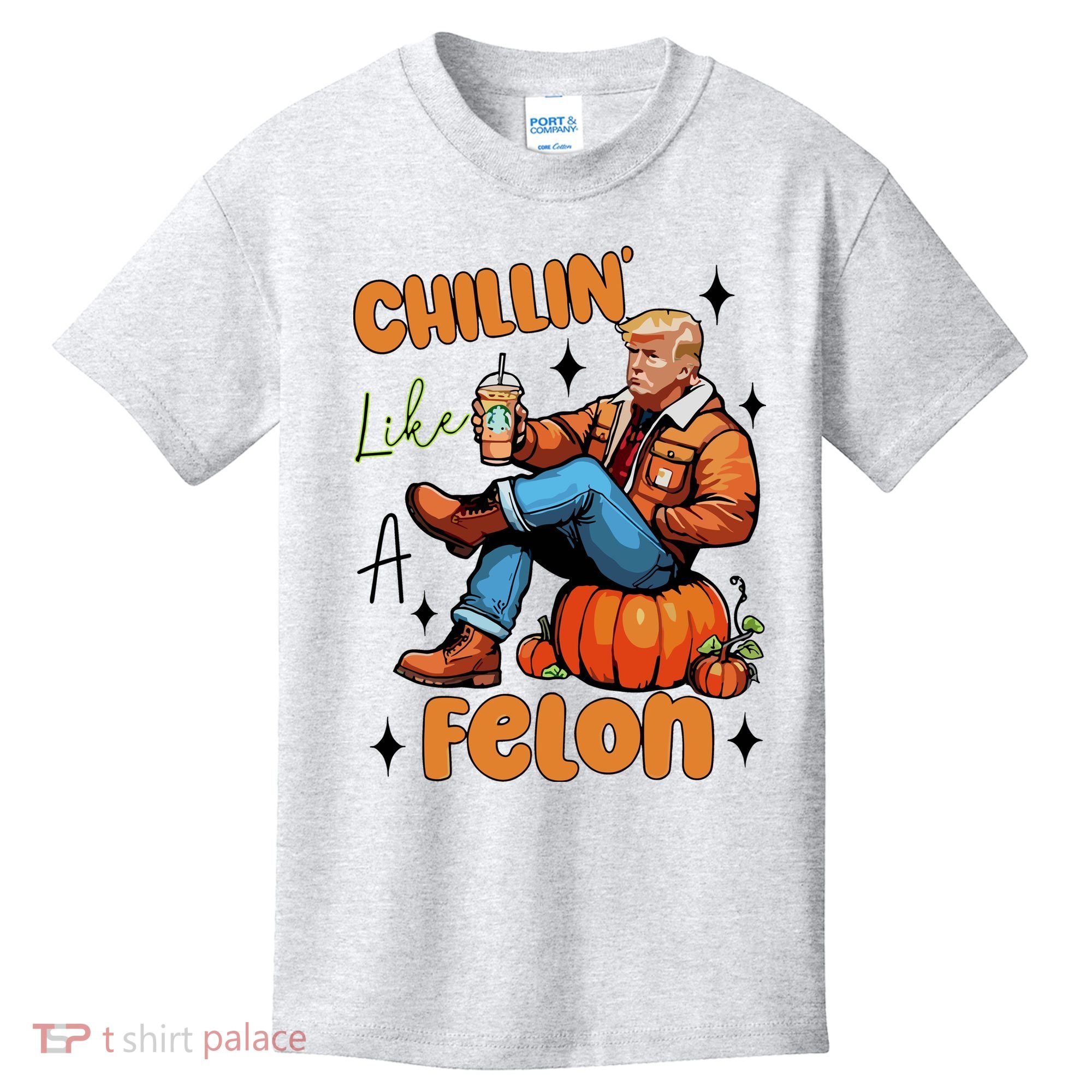 Trump Chillin Like A Felon Pumpkin Spice Halloween Kids T-Shirt