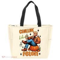 Trump Chillin Like A Felon Pumpkin Spice Halloween Tote Bag thumb 0