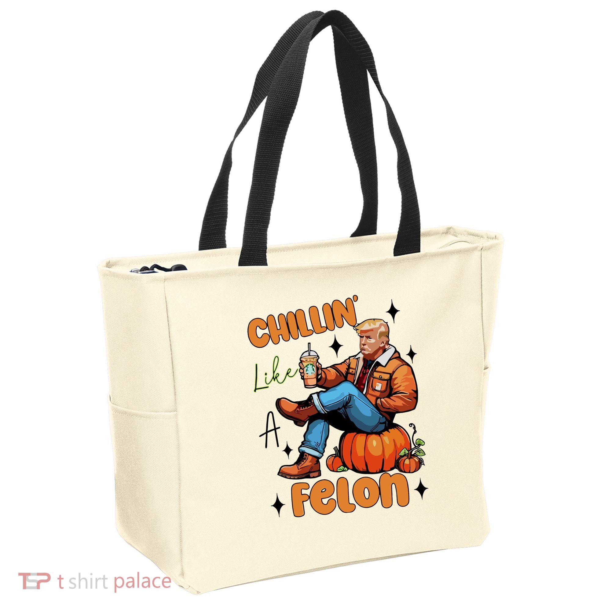 Trump Chillin Like A Felon Pumpkin Spice Halloween Tote Bag