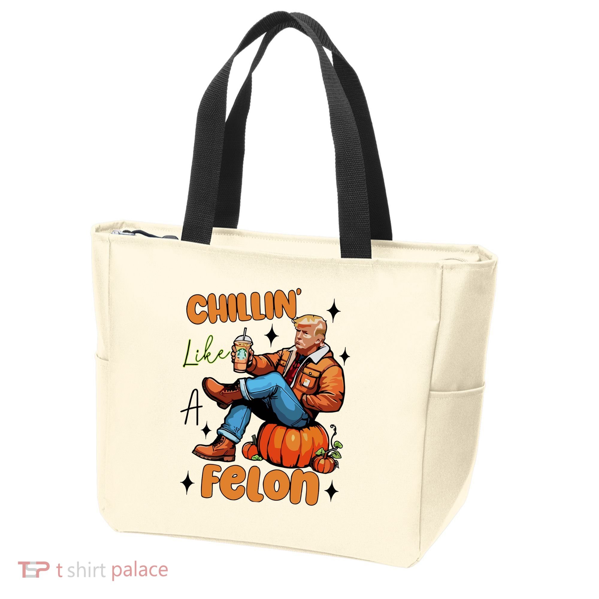 Trump Chillin Like A Felon Pumpkin Spice Halloween Tote Bag