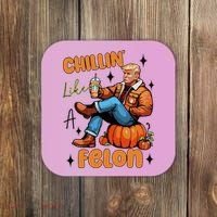 Trump Chillin Like A Felon Pumpkin Spice Halloween Coaster thumb 0