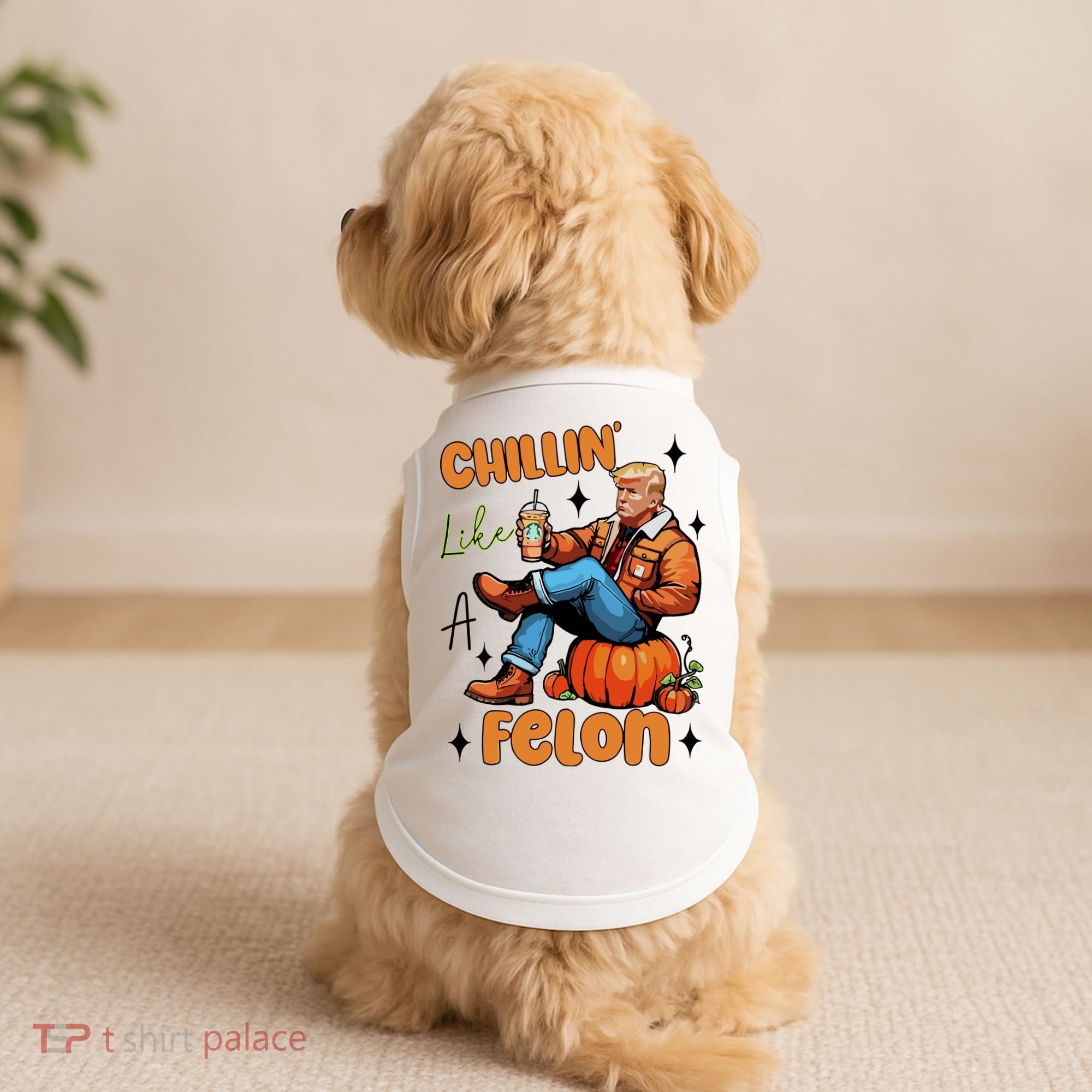 Trump Chillin Like A Felon Pumpkin Spice Halloween Doggie Tank