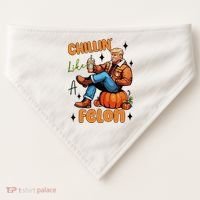 Trump Chillin Like A Felon Pumpkin Spice Halloween USA-Made Doggie Bandana thumb 0