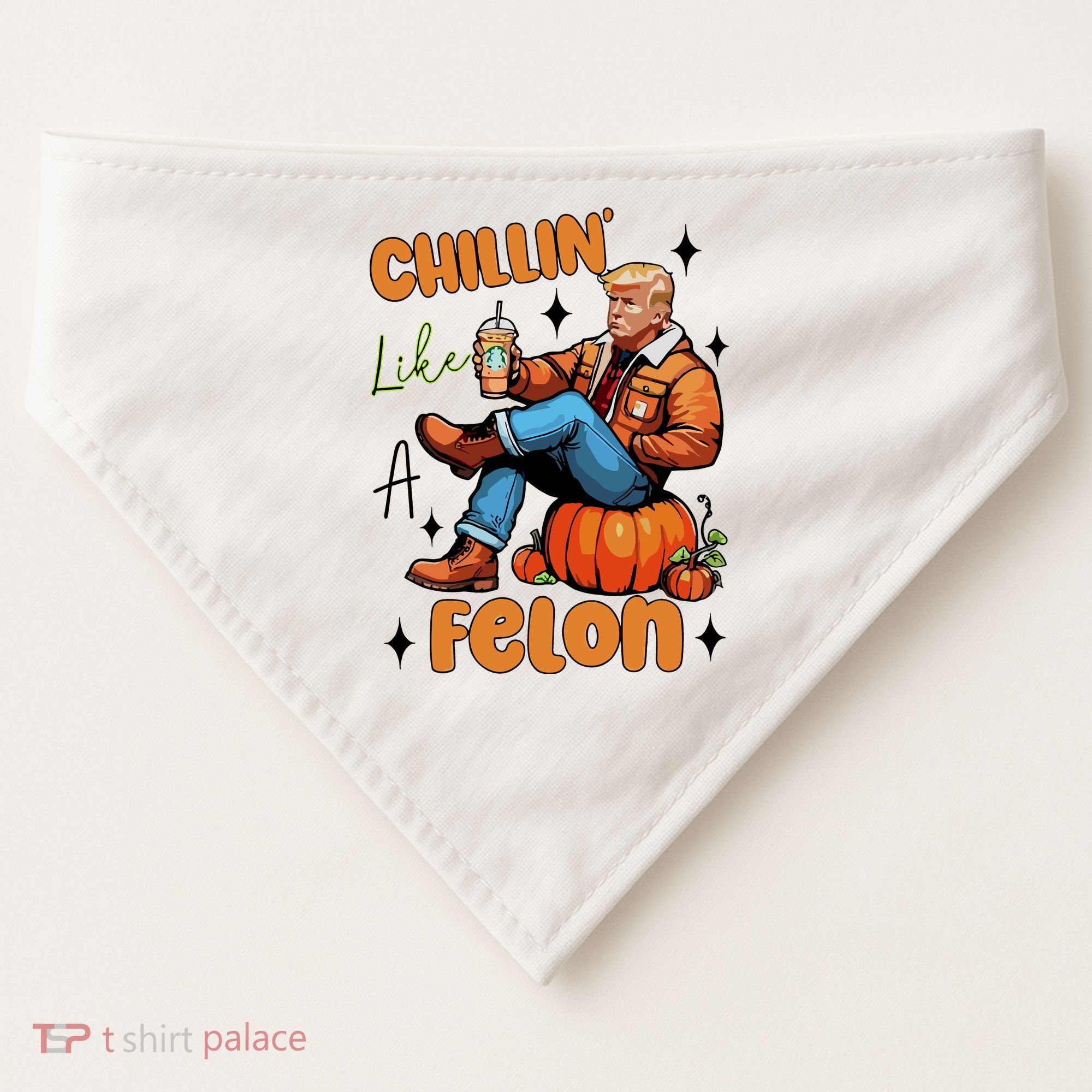 Trump Chillin Like A Felon Pumpkin Spice Halloween USA-Made Doggie Bandana