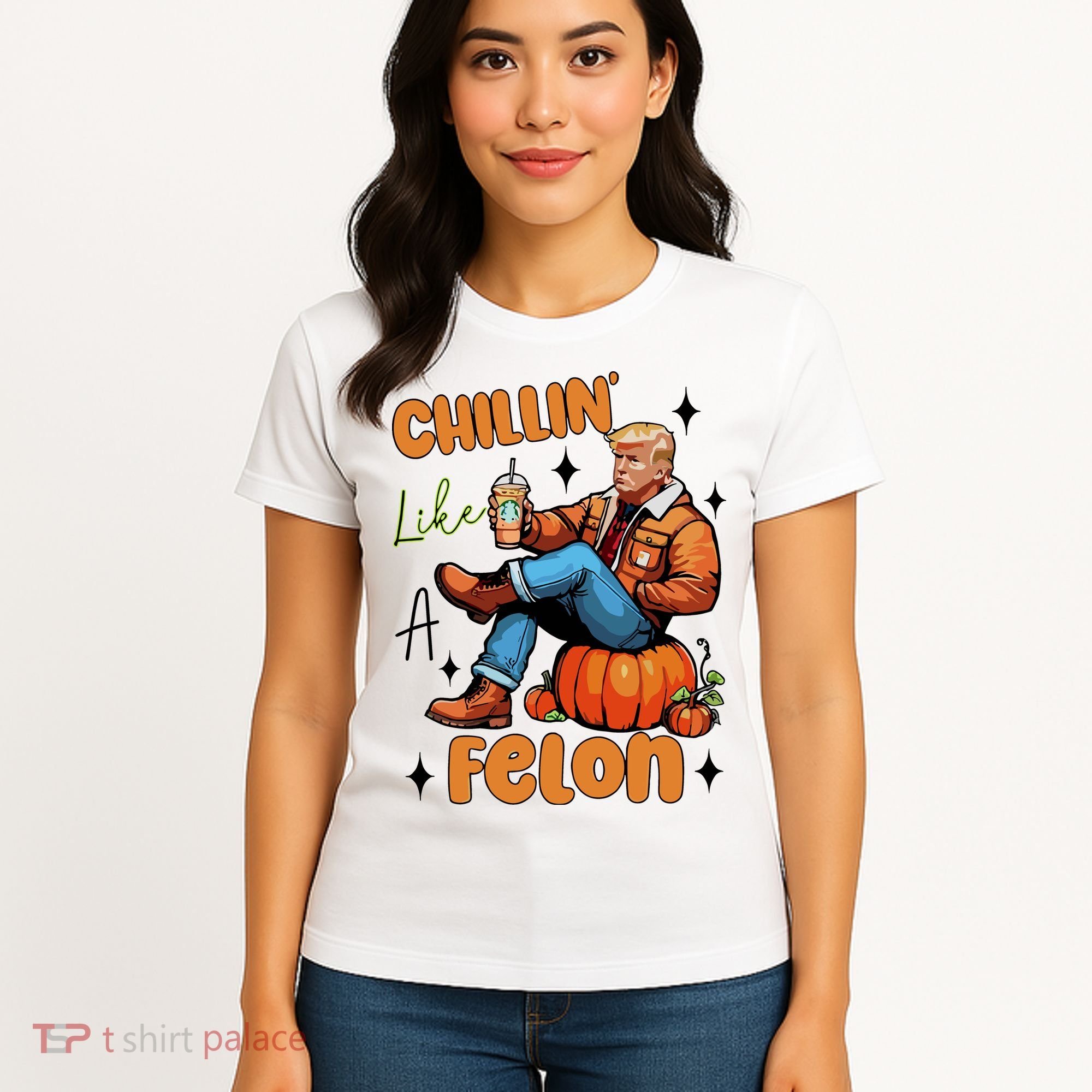 Trump Chillin Like A Felon Pumpkin Spice Halloween Women's T-Shirt