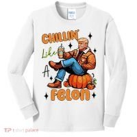 Trump Chillin Like A Felon Pumpkin Spice Halloween Kids Long Sleeve Shirt thumb 0